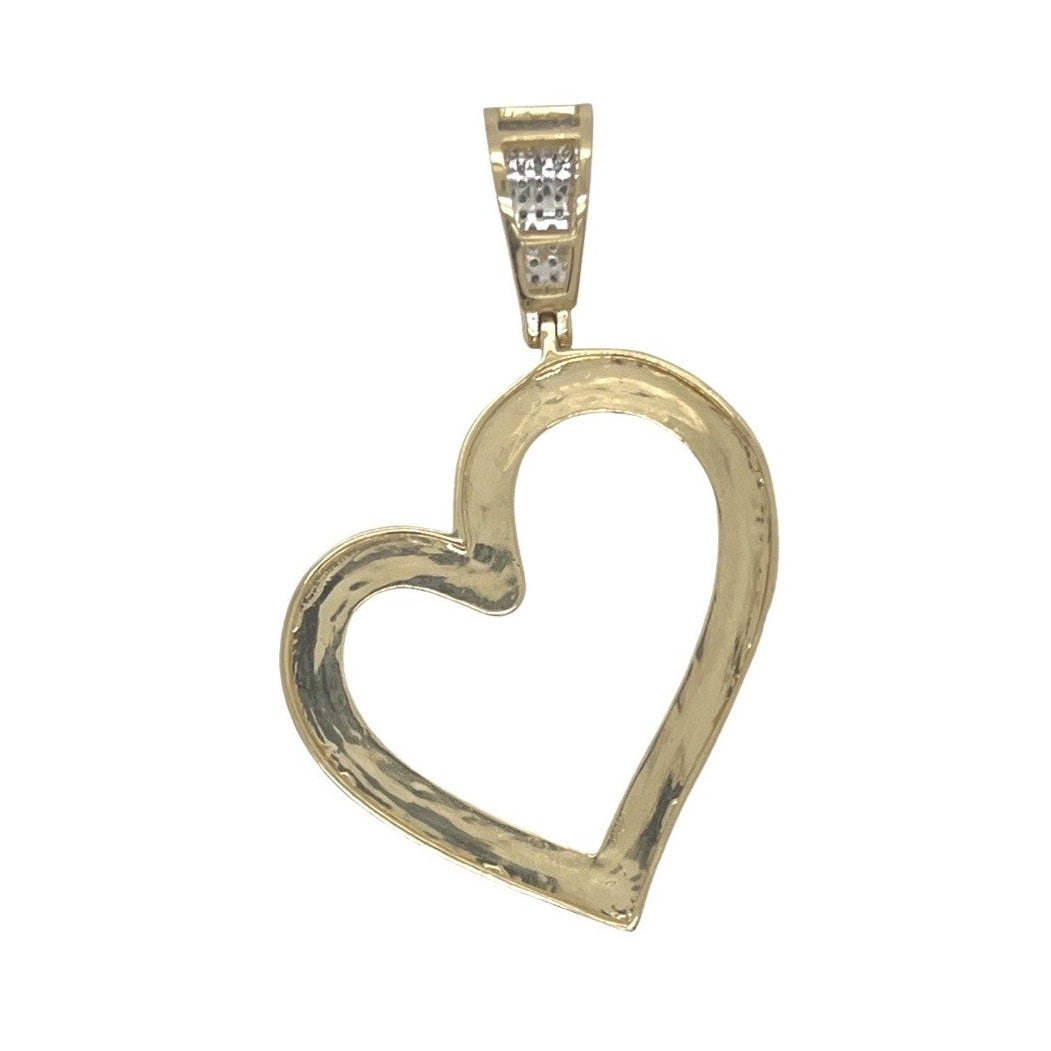 10K Yellow Gold Tilted Heart Milgrain Design Diamond Pendant 0.34 CT 1.9"