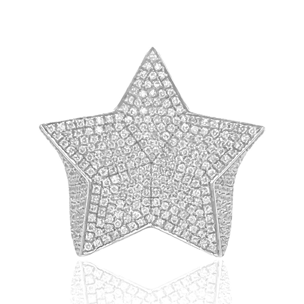 Mens 10K White Gold 3D Star Diamond Ring 4.23 CT