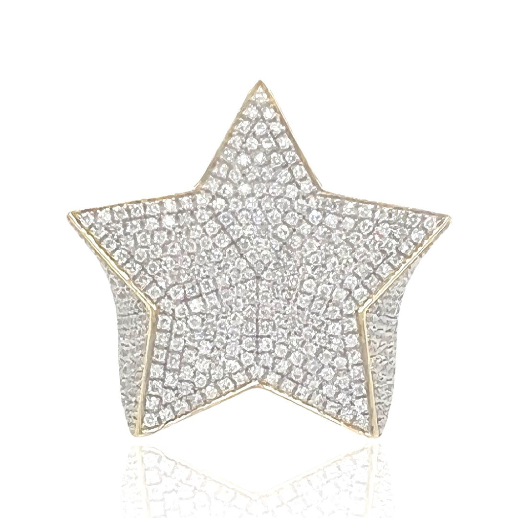 Mens 10K Yellow Gold 3D Star Diamond Ring 4.23 CT