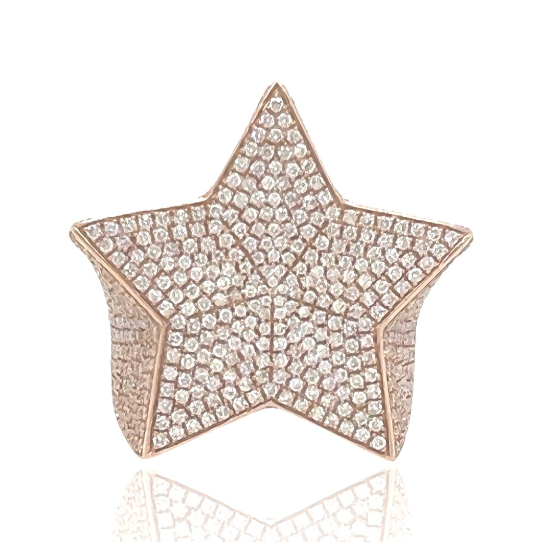 Mens 10K Rose Gold 3D Star Diamond Ring 4.23 CT