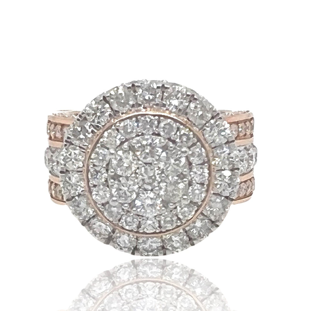 Mens 10K Rose Gold 3D Round Top Lollipop Style Diamond Ring 6.38 CT