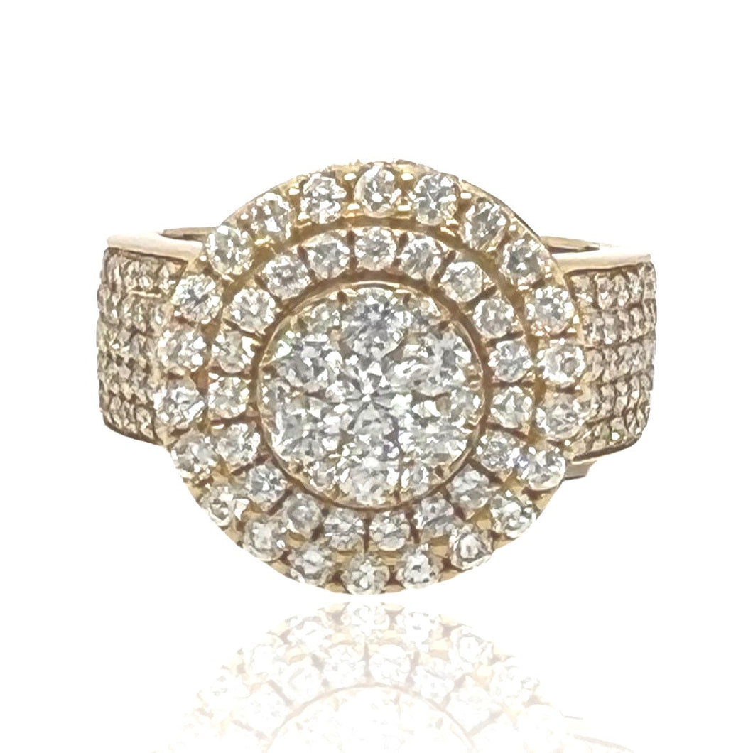 Mens 10K Yellow Gold 3D Round Top Lollipop Style Diamond Ring 4.18 CT