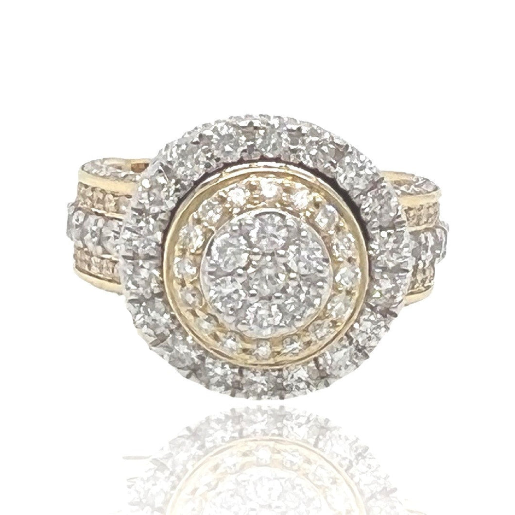 Mens 10K Yellow Gold 3D Round Top Lollipop Style Diamond Ring 3.45 CT