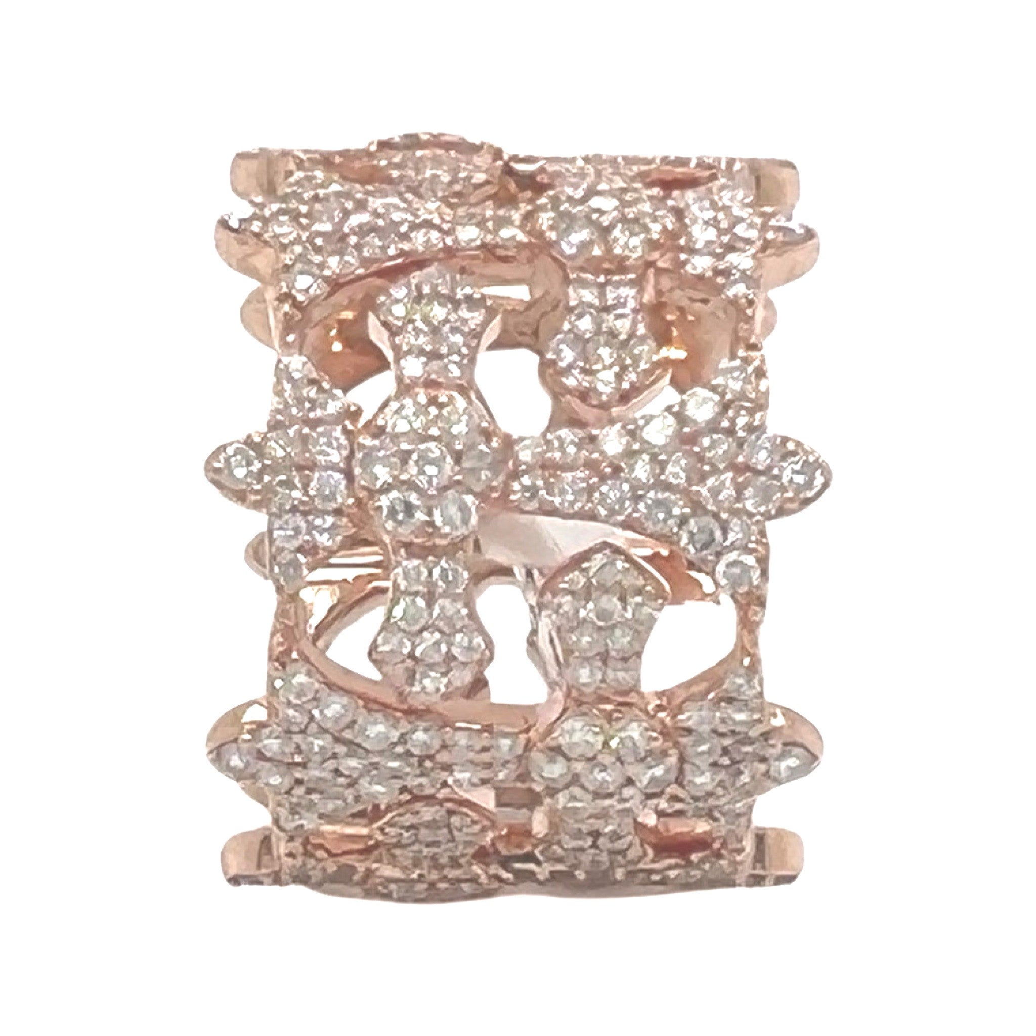 10K Rose Gold Chrom Heart Style Cross Eternity Diamond Band Ring 3.10 CT