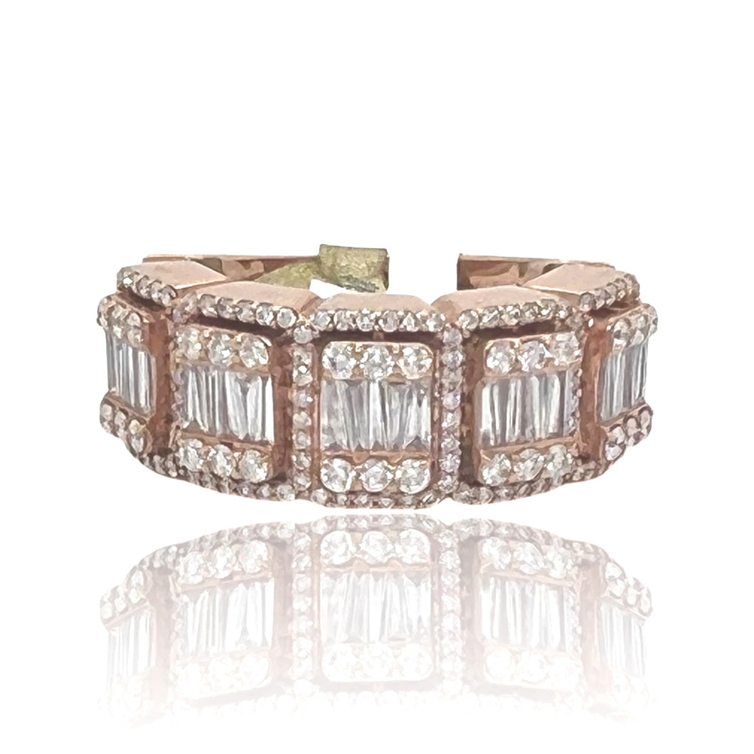 Mens 10K Rose Gold Baguette Diamond Band Ring 2.04 CT