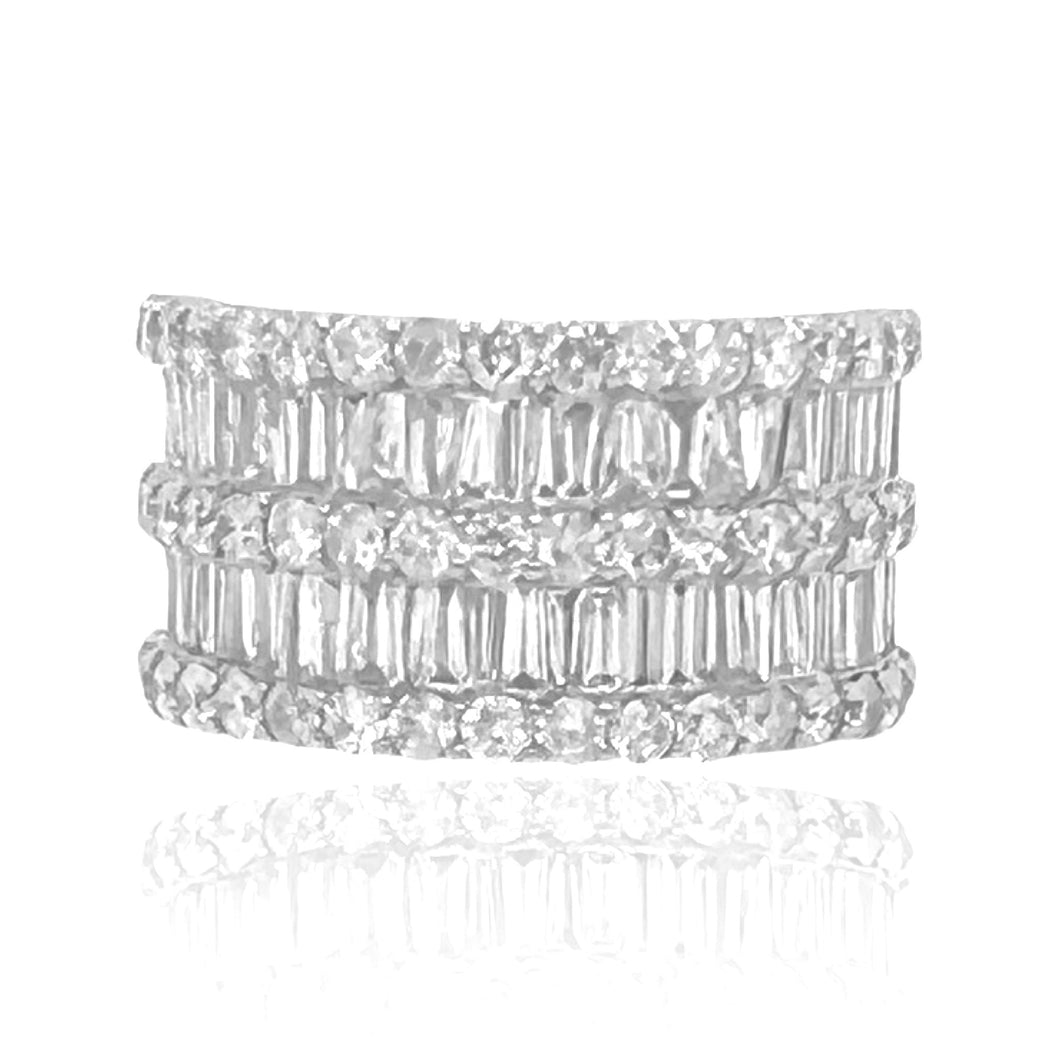 Unisex 10K White Gold Baguette Round Diamond Band Ring 3.64 CT