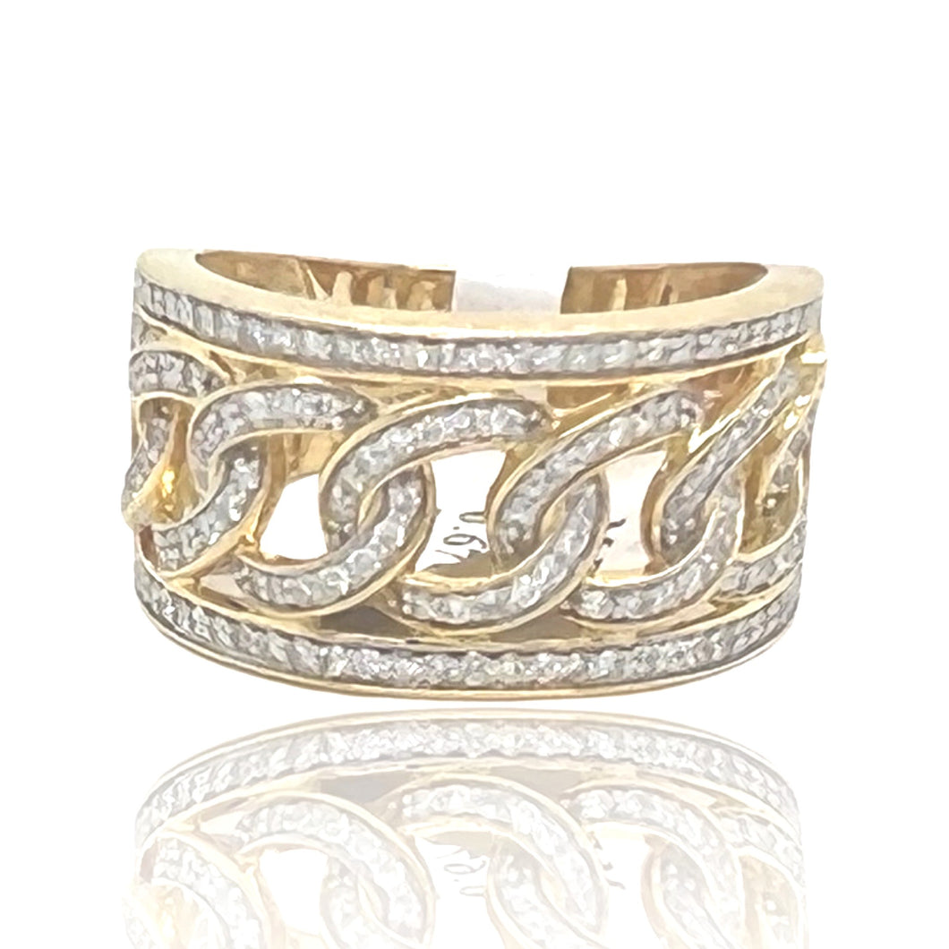 Mens 10K Yellow Gold Miami Cuban Diamond Band Ring 0.67 CT