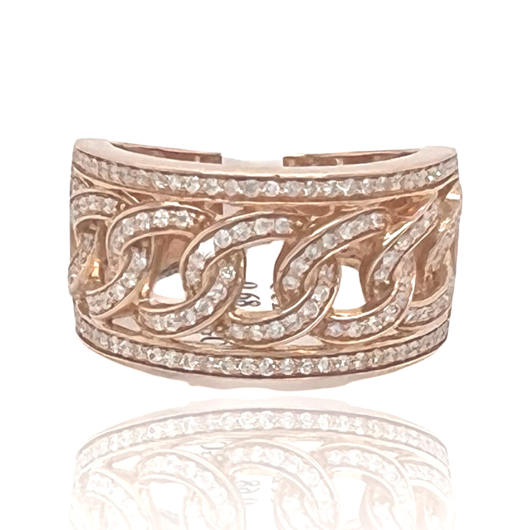 Mens 10K Rose Gold Miami Cuban Diamond Band Ring 0.68 CT