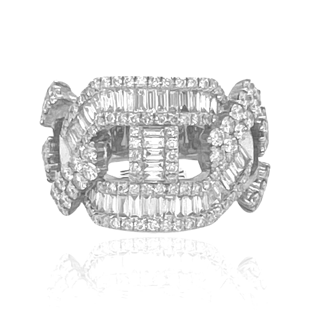 Mens 10K White Gold Mariner Cuban Baguette Diamond Band Ring 2.85 CT