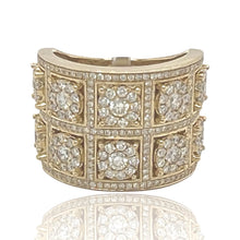 Load image into Gallery viewer, Mens 10K Yellow Gold XL Two Row Cluster Diamond Band Ring 2.4 CT
