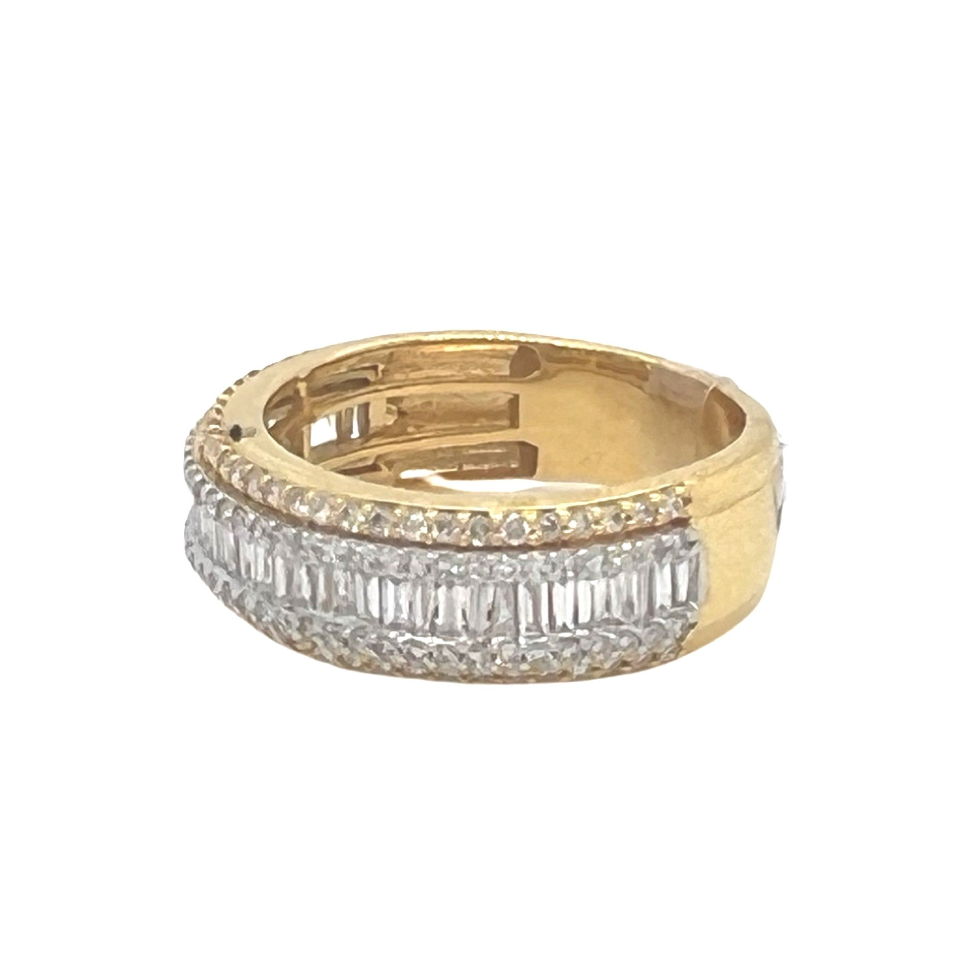 Unisex 14K Yellow Gold Baguette Round Diamond Wedding Band Ring 1.55 CT