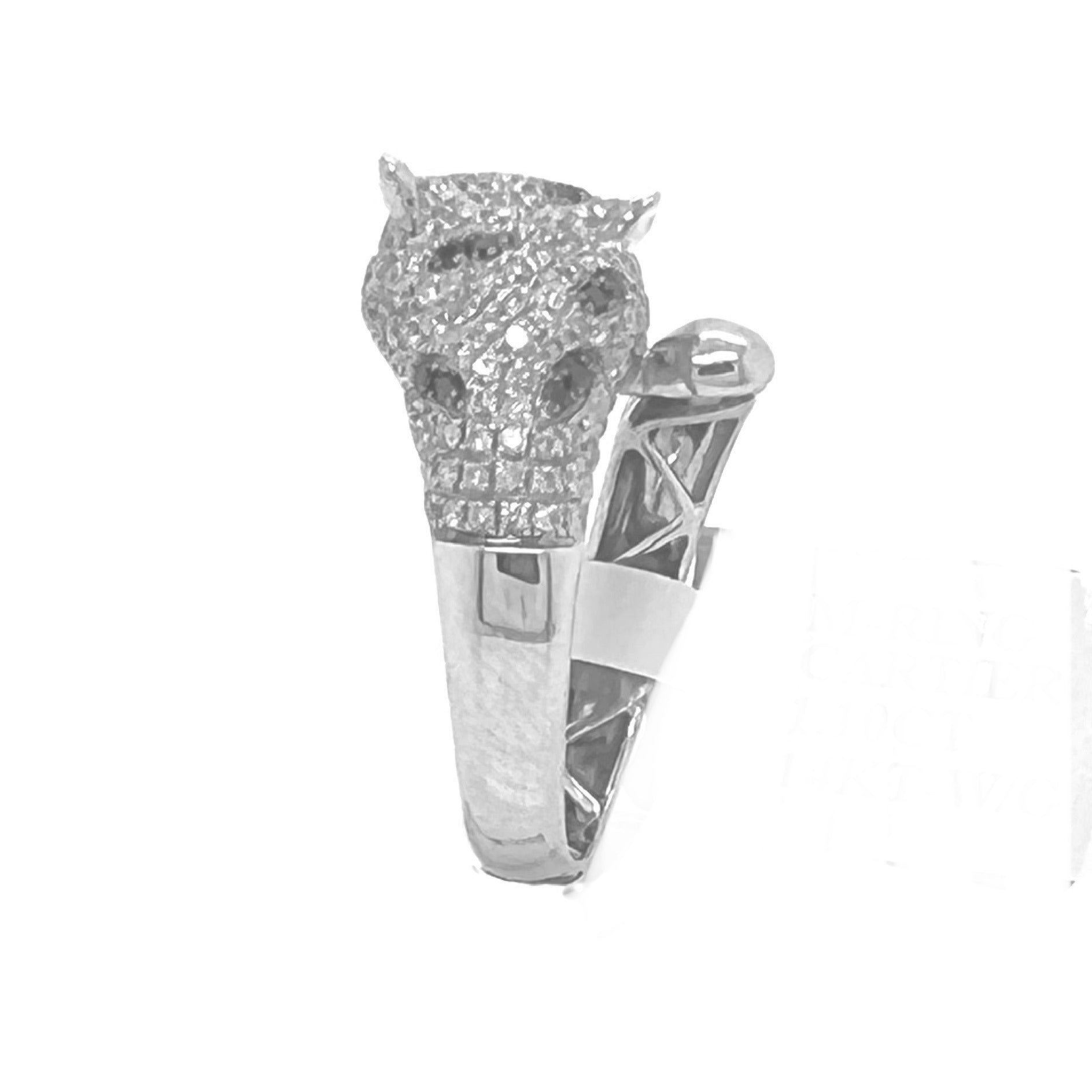 Unisex 10K White Gold Panther Black & White Diamond Ring 0.75 CT