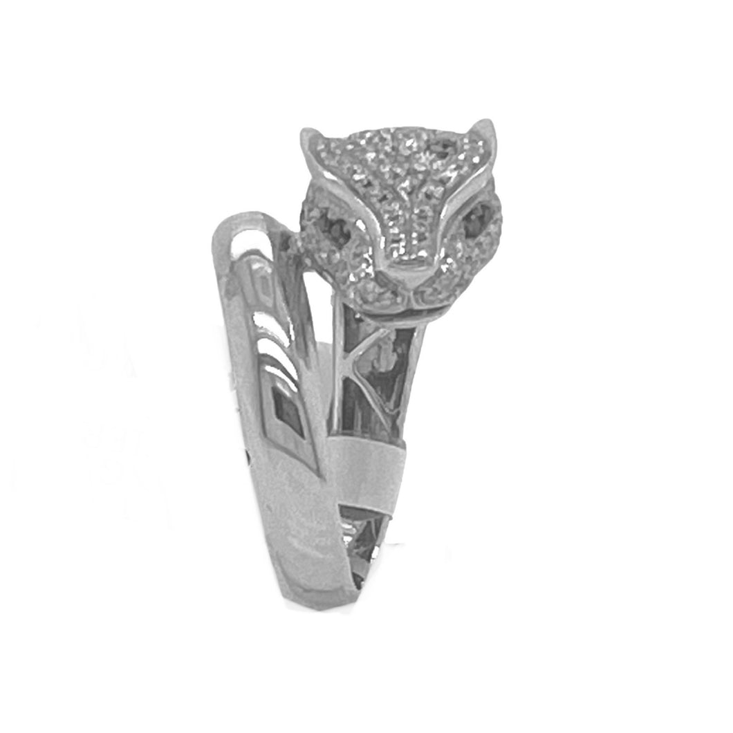 Unisex 10K White Gold Panther Black & White Diamond Ring 0.75 CT