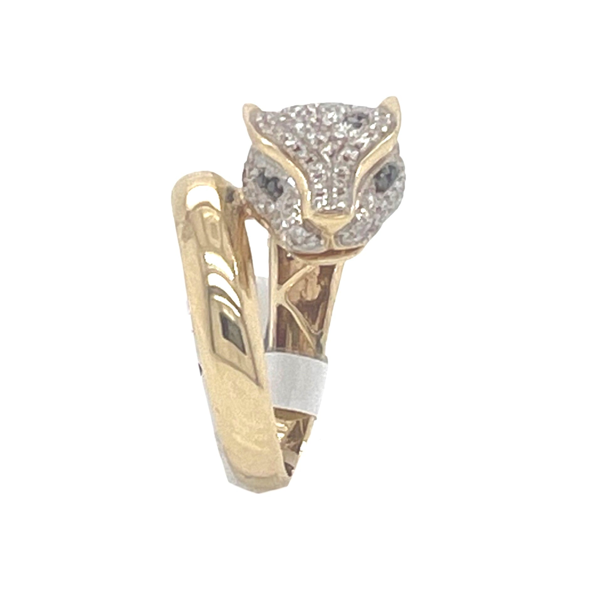 Unisex 14K Yellow Gold Designer Panther Black & White Diamond Ring 1.1 CT