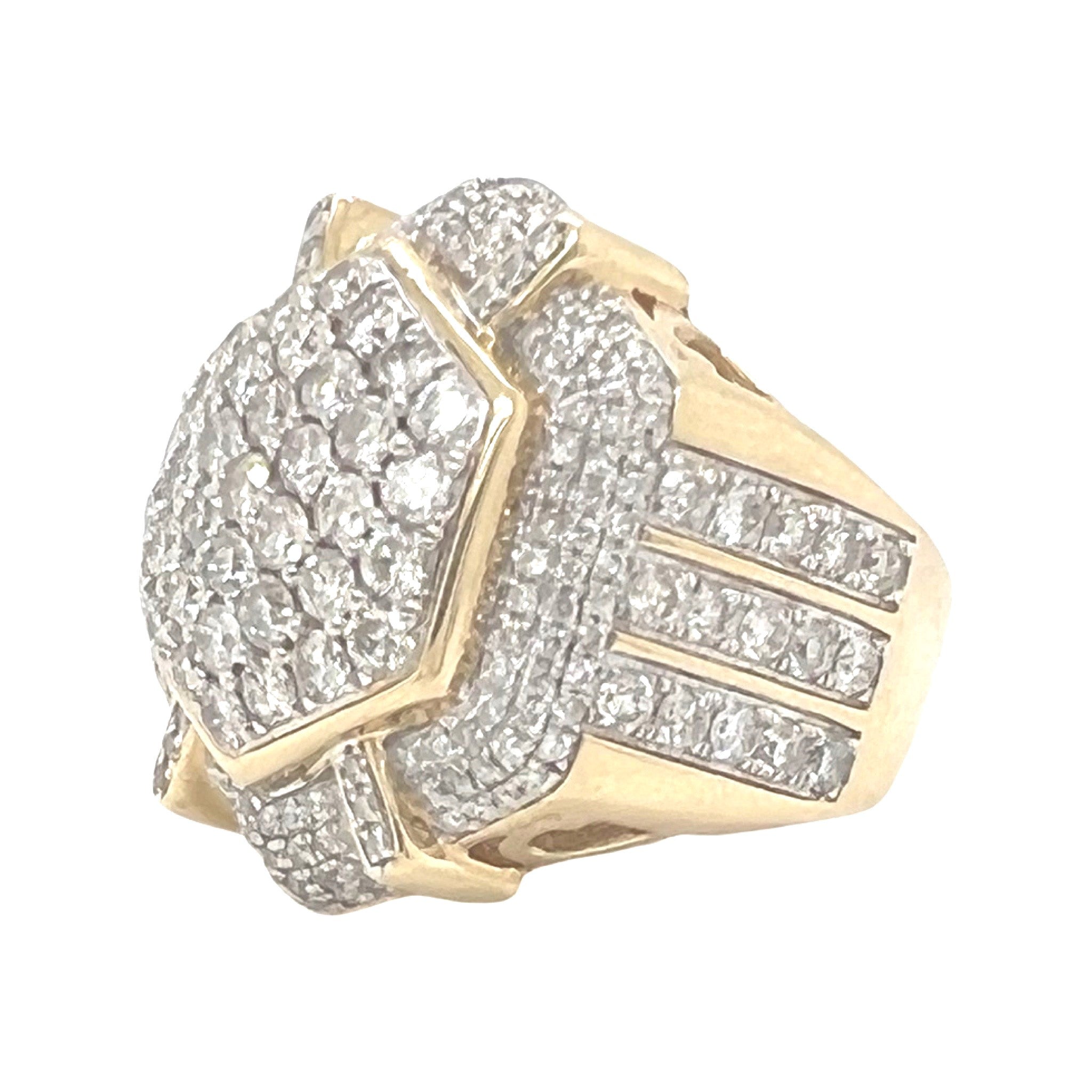 Mens 14K Yellow Gold Hexagon Shape Pinky Diamond Ring 4.5 CT