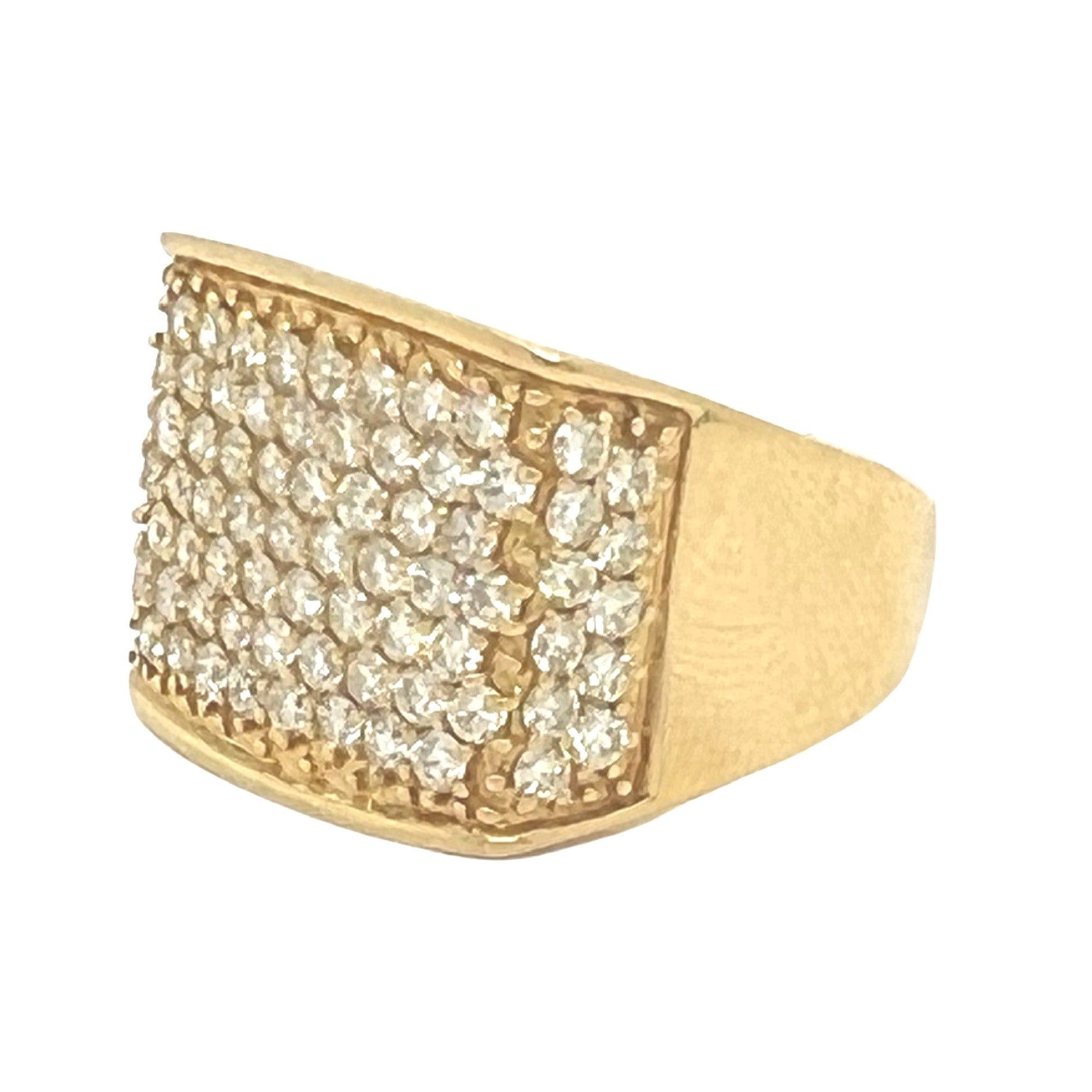 Mens 14K Yellow Gold Square Shape Honeycomb Diamond Ring 2.46 CT