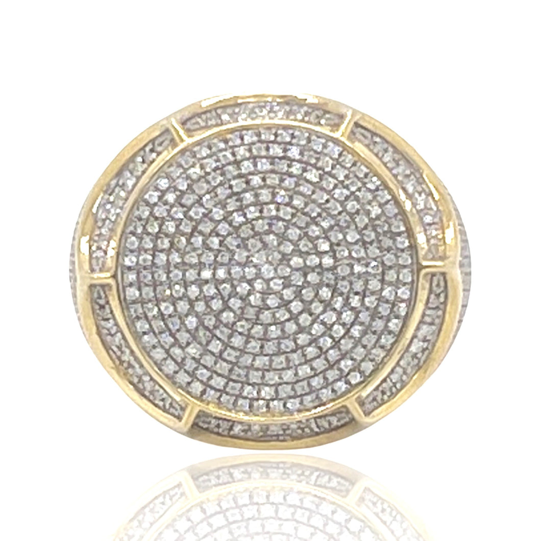 Mens 10K Yellow Gold Round Pinky Pave Diamond Ring 1.81 CT