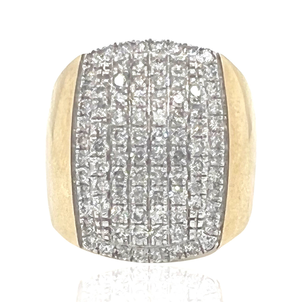 Mens 10K Yellow Gold Rectangular Pillow Pave Diamond Ring 2.1 CT