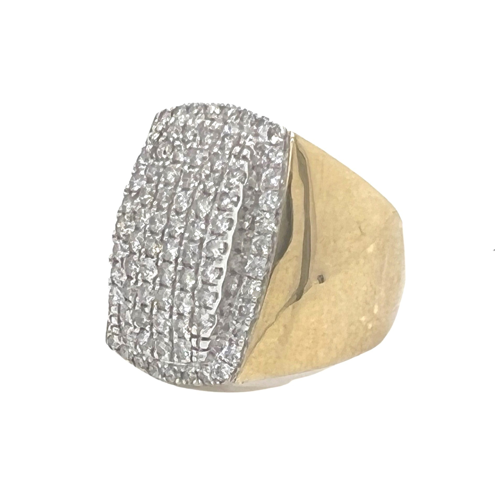 Mens 10K Yellow Gold Rectangular Pillow Pave Diamond Ring 2.1 CT