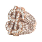 Mens 10K Rose Gold $ Dollar Sign Designer Diamond Ring 6.0 CT