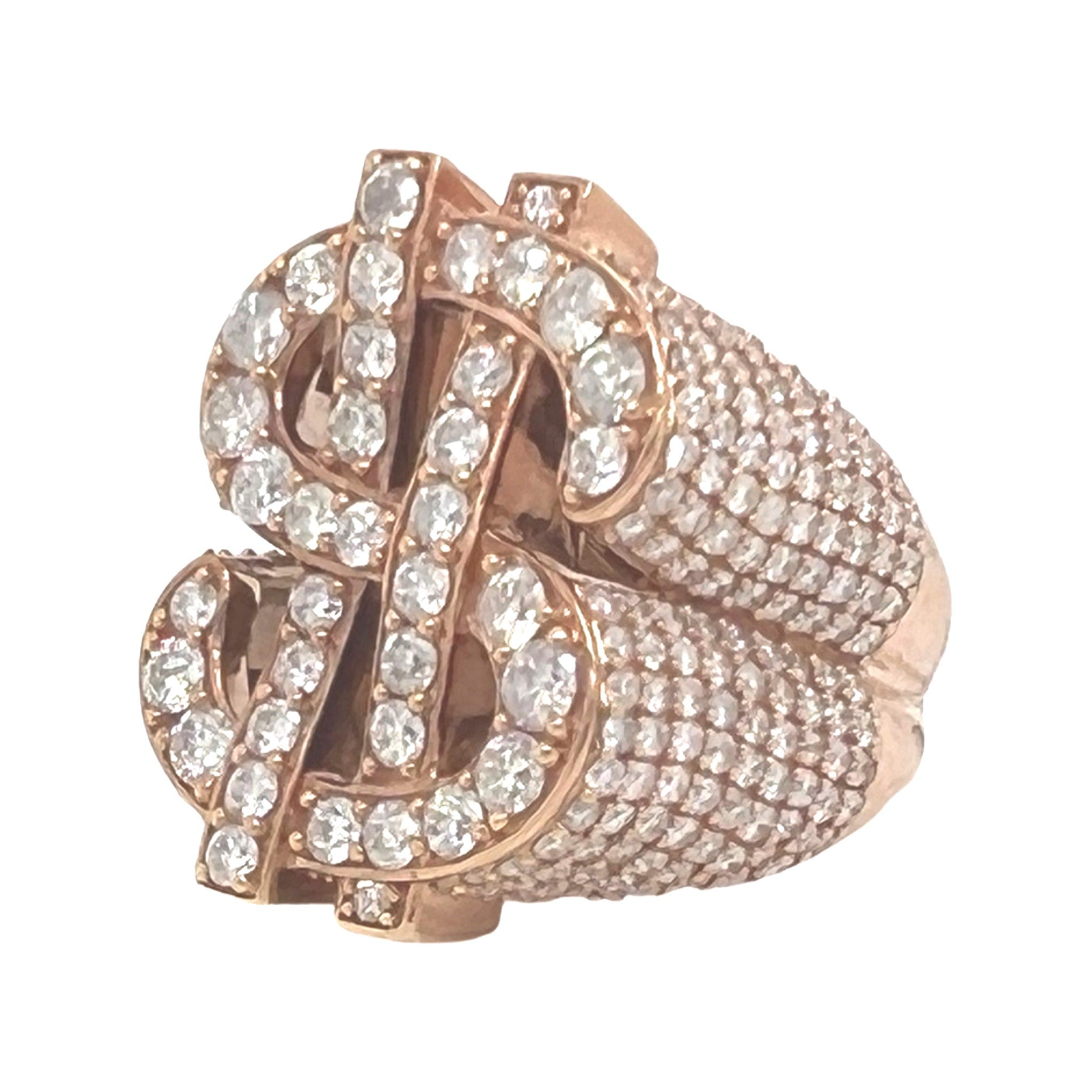 Mens 10K Rose Gold $ Dollar Sign Designer Diamond Ring 6.0 CT