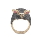 Mens 14K Yellow Gold Panther Head Black Diamond Ring 3.5 CT