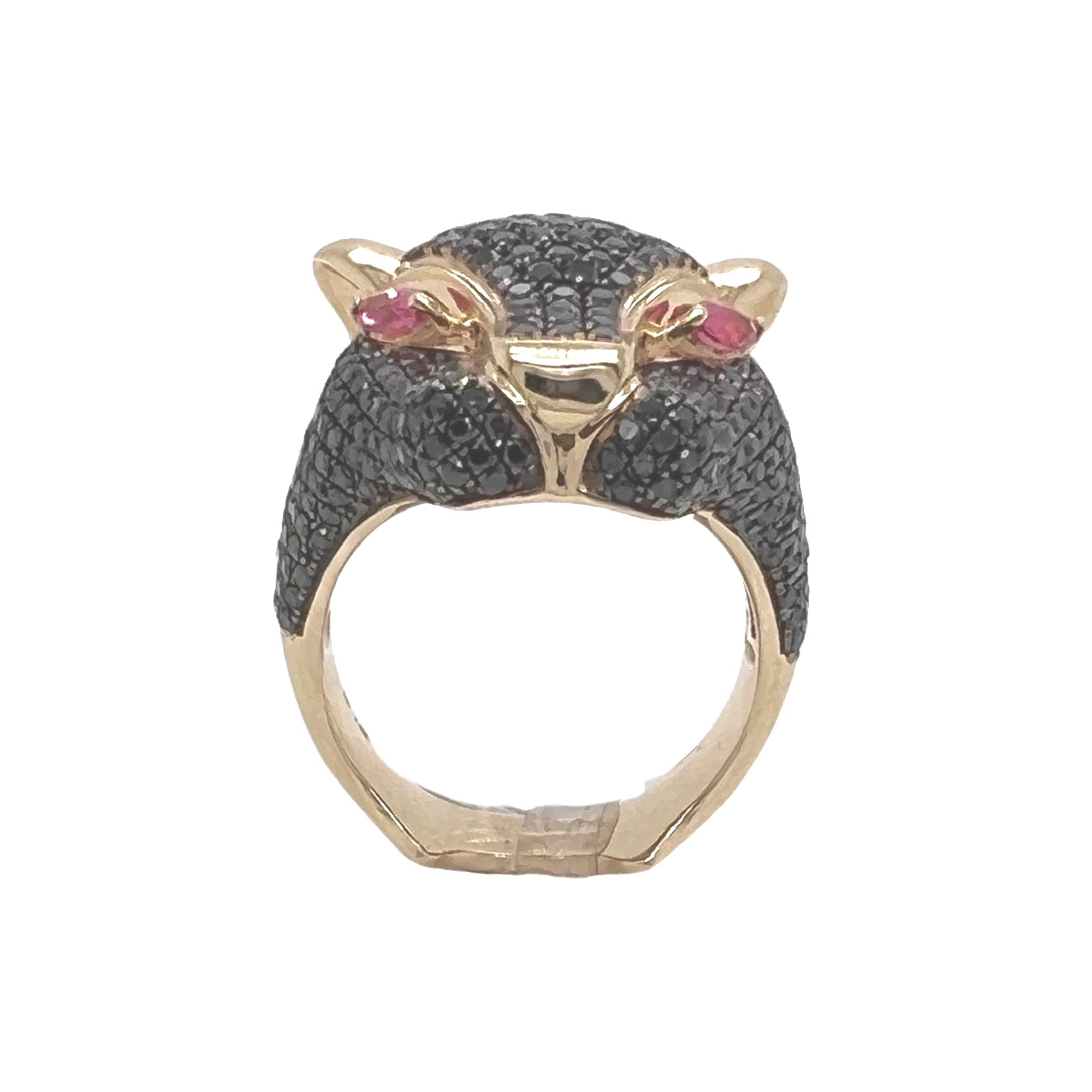 Mens 14K Yellow Gold Panther Head Black Diamond Ring 3.5 CT