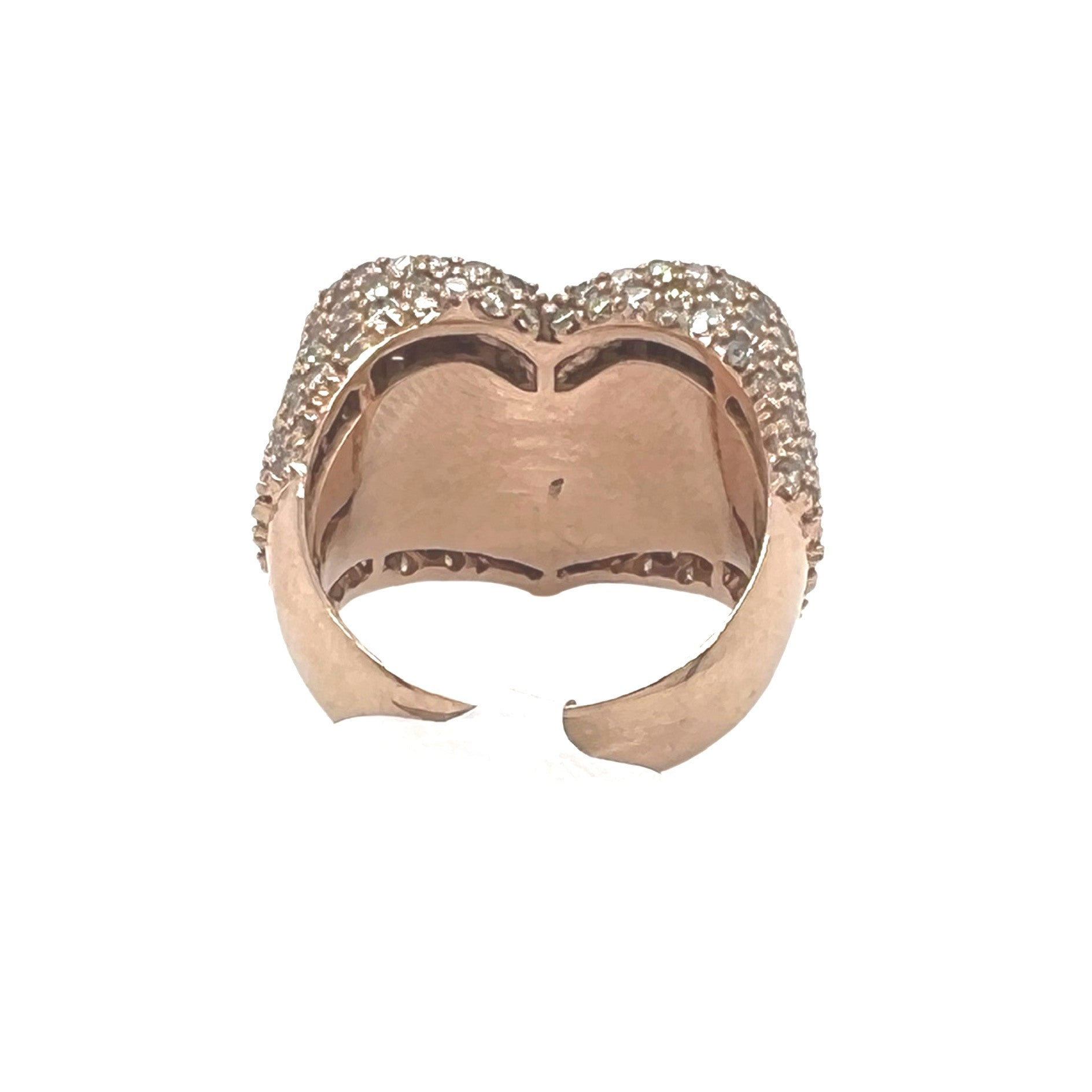 Unisex 14K Rose Gold 3D Heart Shape Baguette Diamond Ring 5.04 CT