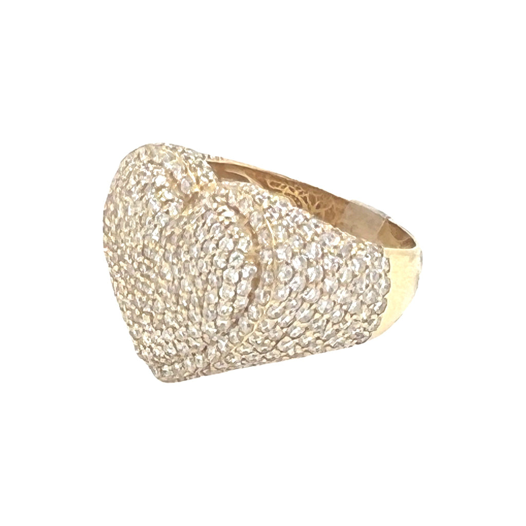 Unisex 14K Yellow Gold 3D Puffed Heart Shape Diamond Ring 3.0 CT