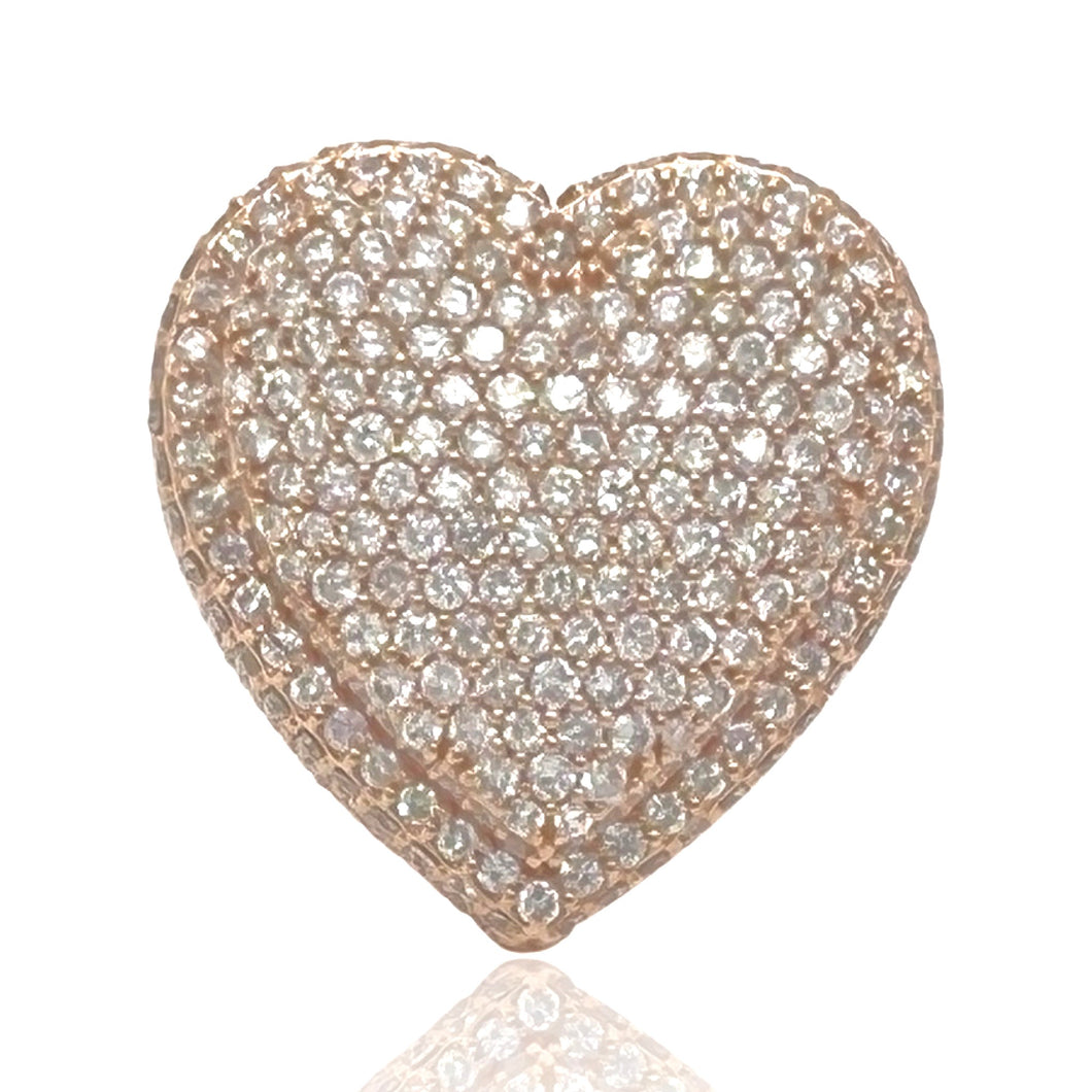 Unisex 10K Rose Gold 3D Puffed Heart Shape Diamond Ring 6.1 CT