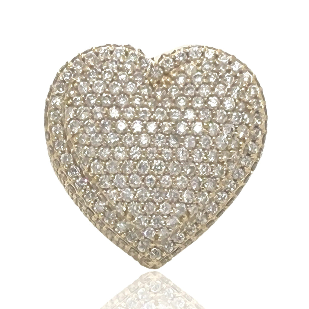 Unisex 10K Yellow Gold 3D Puffed Heart Shape Diamond Ring 6.23 CT