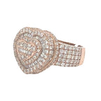 Unisex 14K Rose Gold 3D Heart Shape Baguette Diamond Ring 4.35 CT