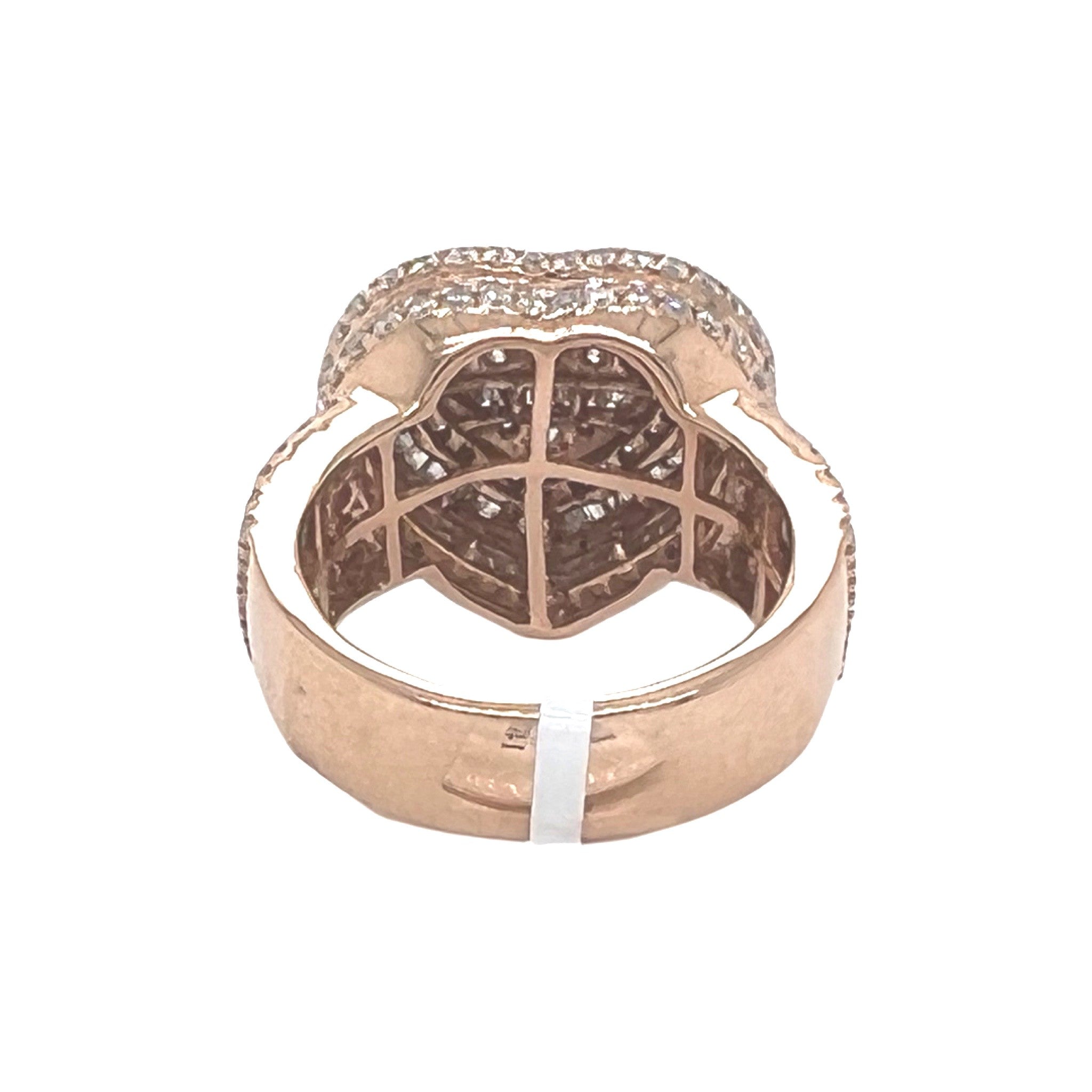 Unisex 14K Rose Gold 3D Heart Shape Baguette Diamond Ring 4.35 CT