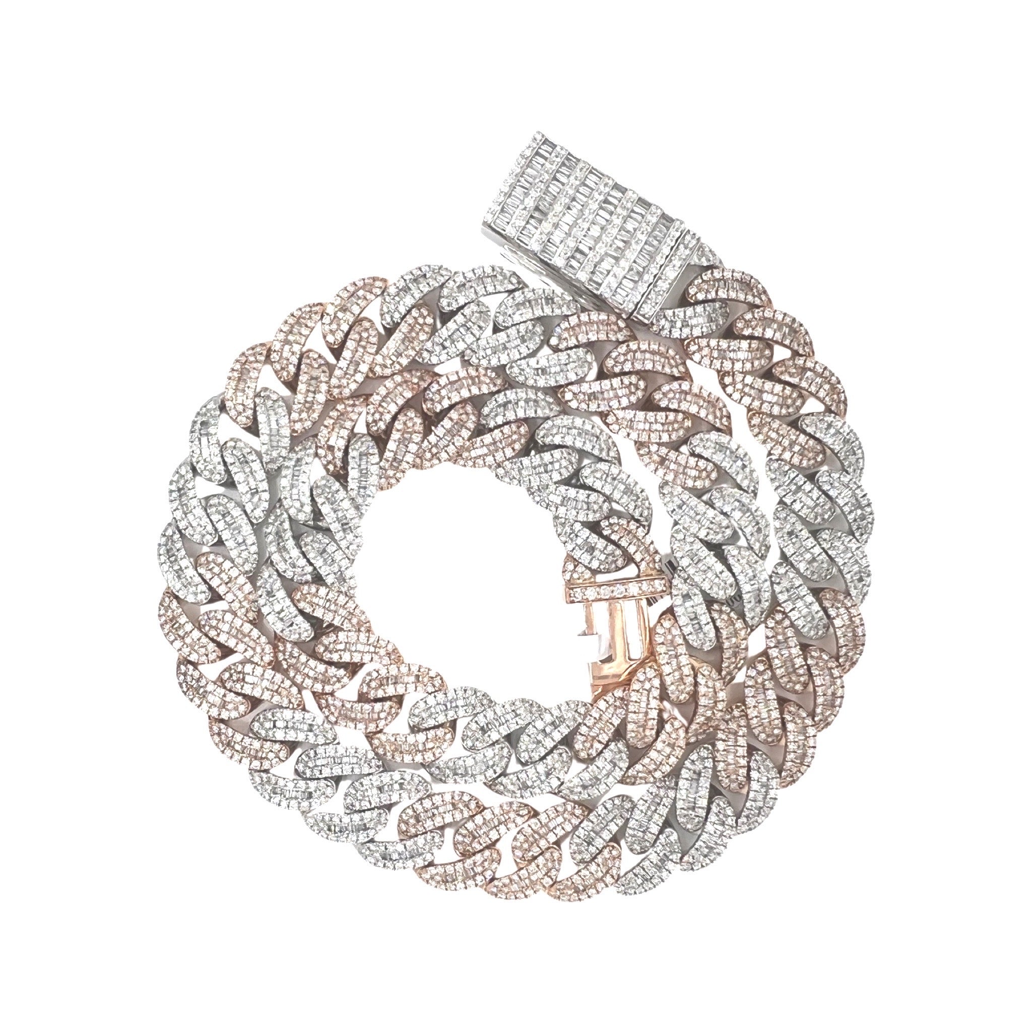 10K Two-Tone Gold 15MM Miami Cuban Baguette Diamond Chain 28.24 CT - 20"