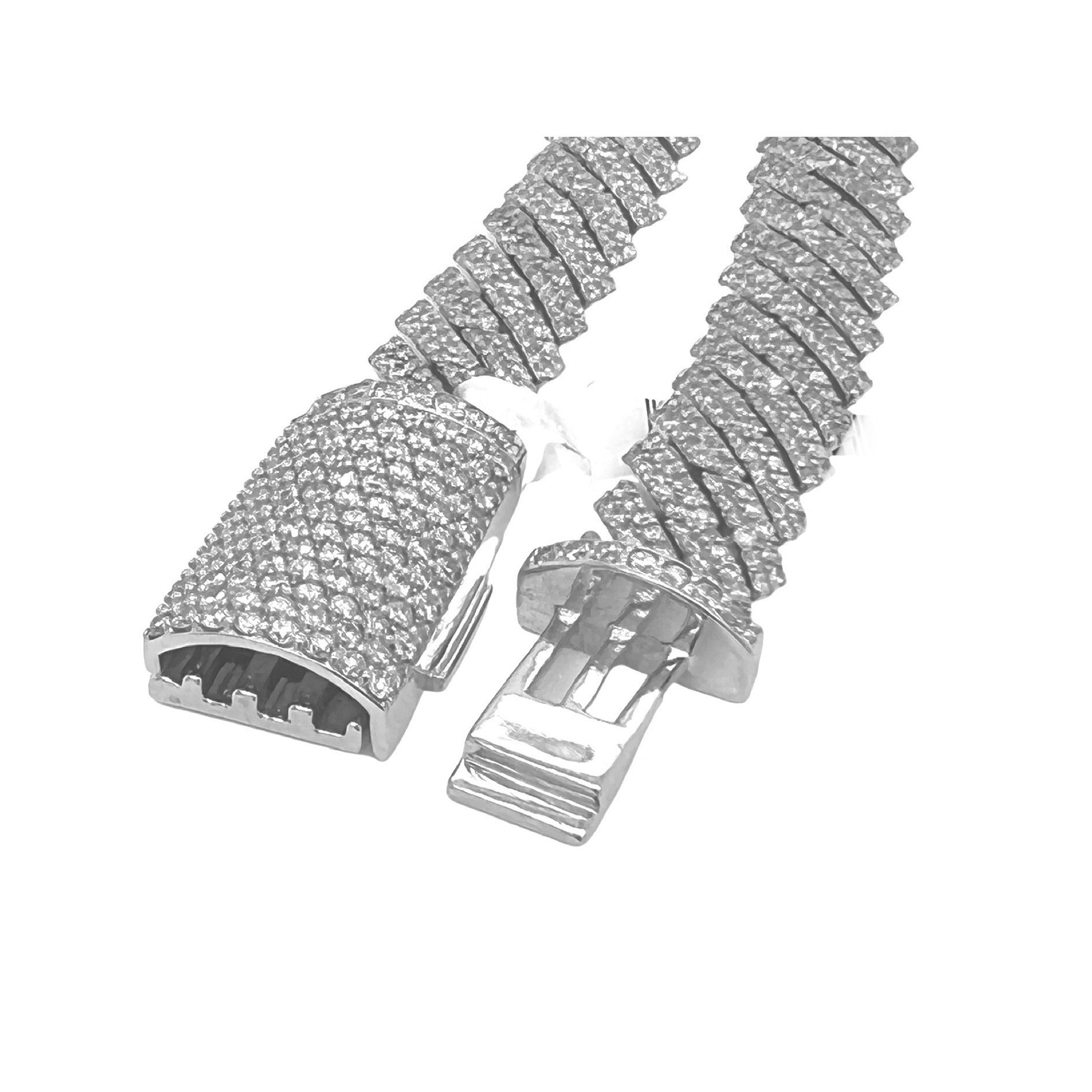 10K White Gold 12MM Prong Set Miami Cuban Diamond Chain 27.8 CT - 22"
