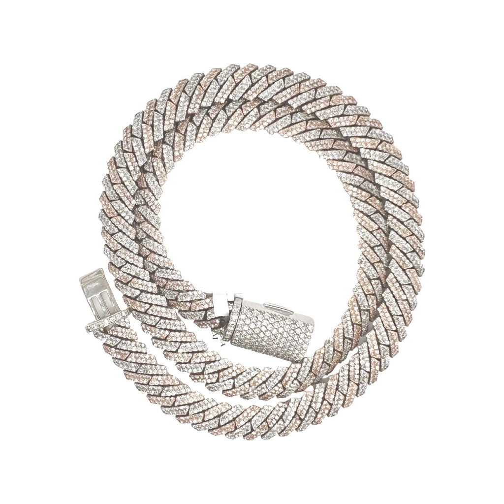 10K Two-Tone Gold 12MM Prong Set Miami Cuban Diamond Chain 27.8 CT - 22"