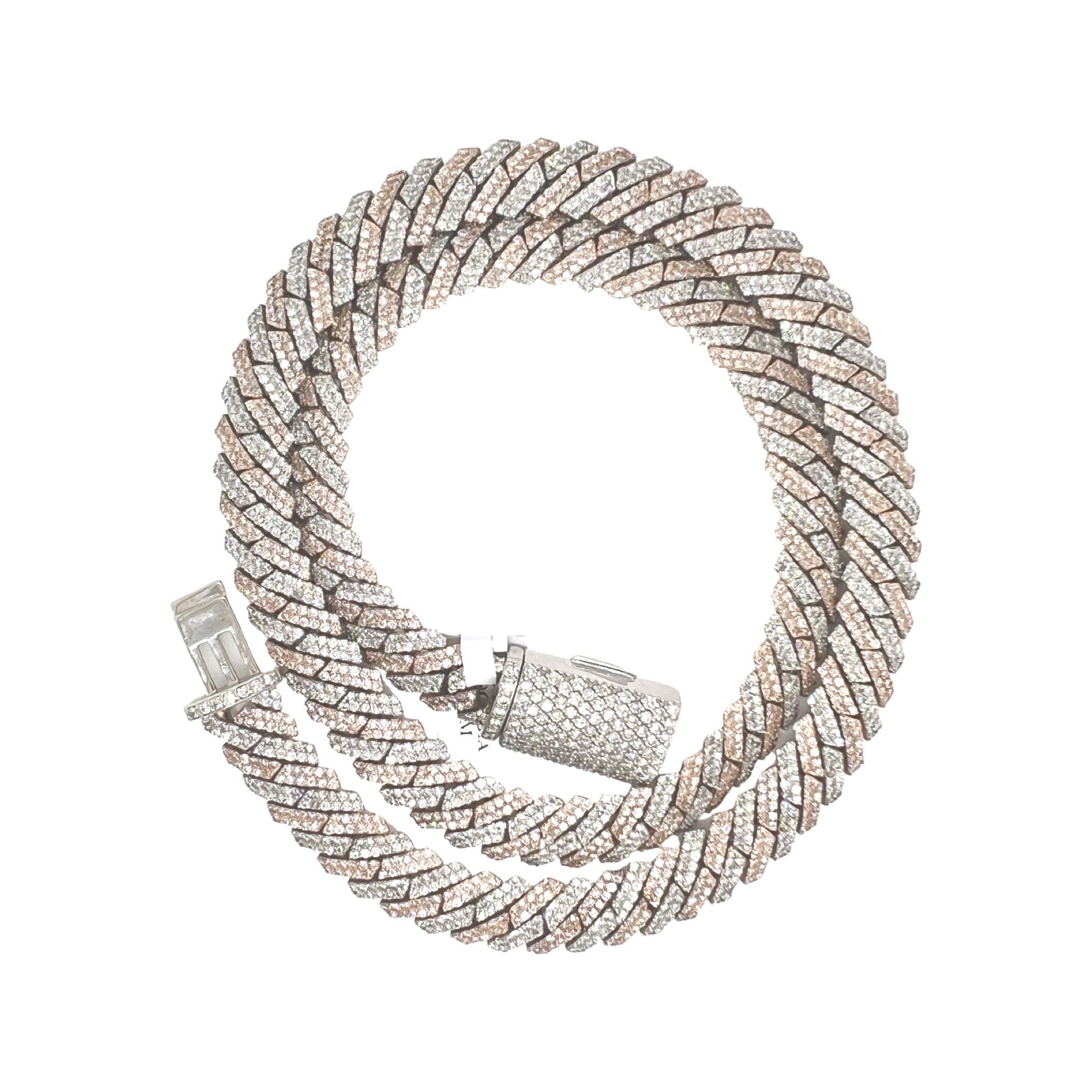 10K Two-Tone Gold 12MM Prong Set Miami Cuban Diamond Chain 27.8 CT - 22"