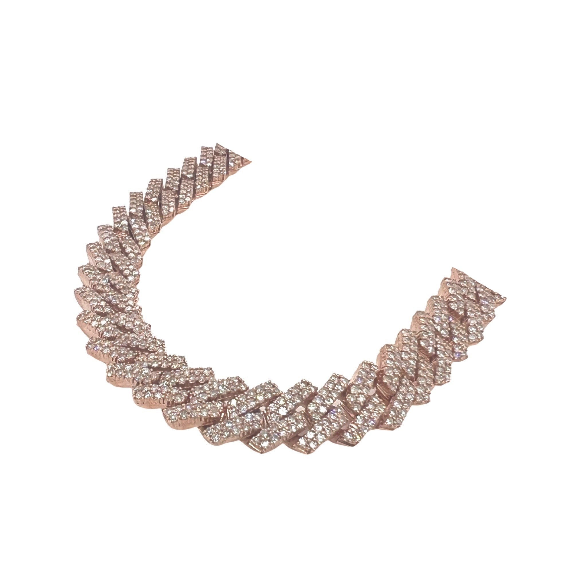 10K Rose Gold 12MM Prong Set Miami Cuban Diamond Chain 22.75 CT - 22"