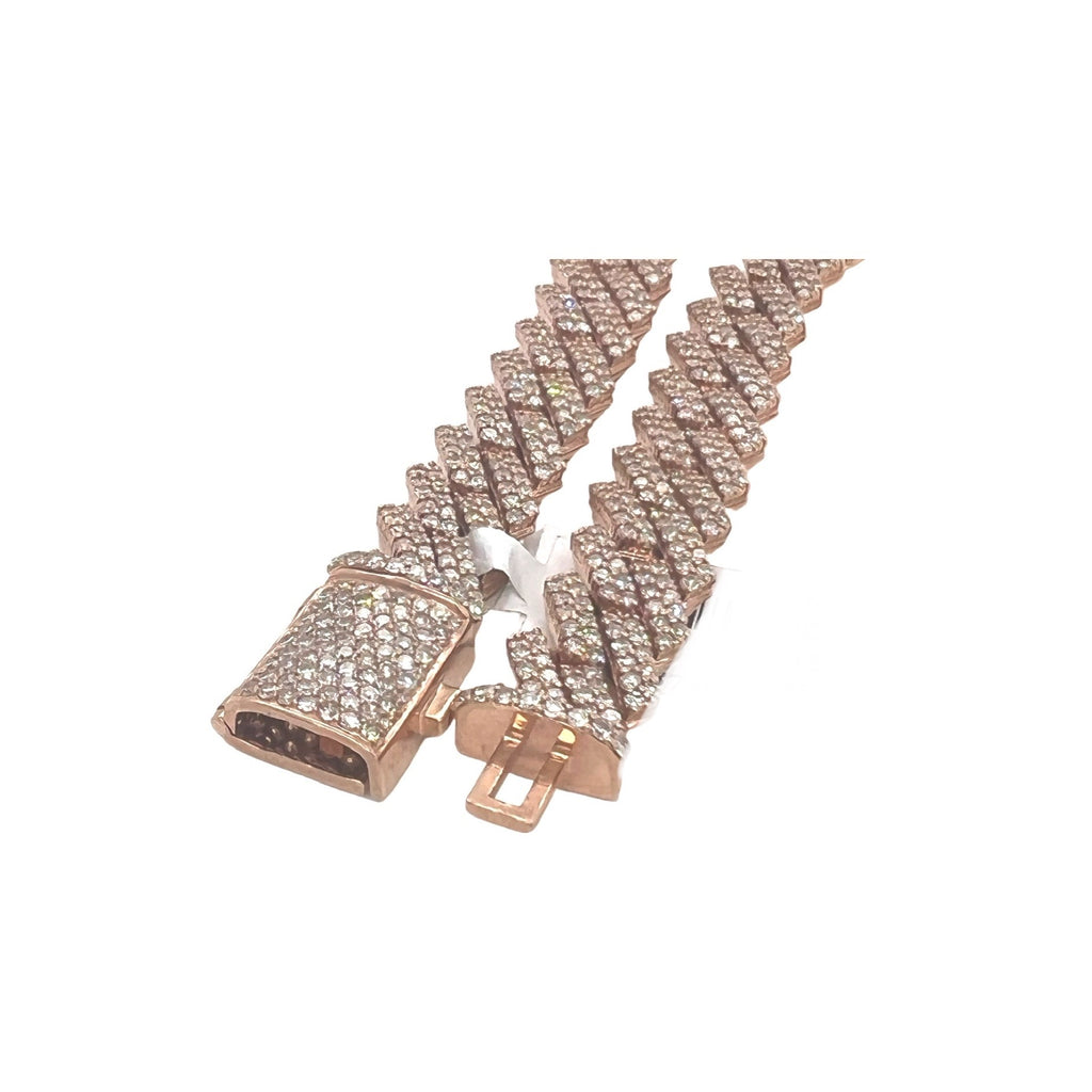 10K Rose Gold 12MM Prong Set Miami Cuban Diamond Chain 22.75 CT - 22"