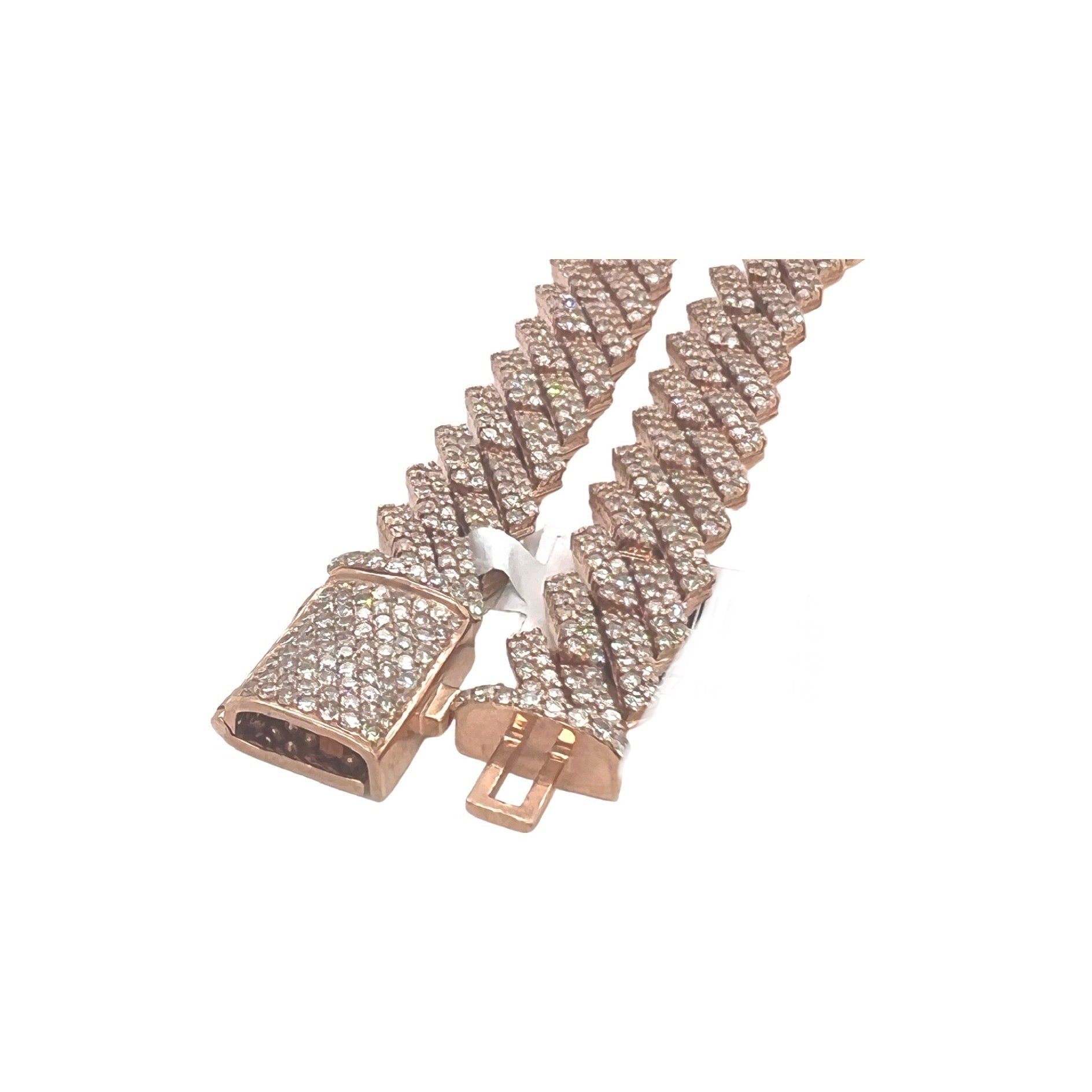10K Rose Gold 12MM Prong Set Miami Cuban Diamond Chain 22.75 CT - 22"
