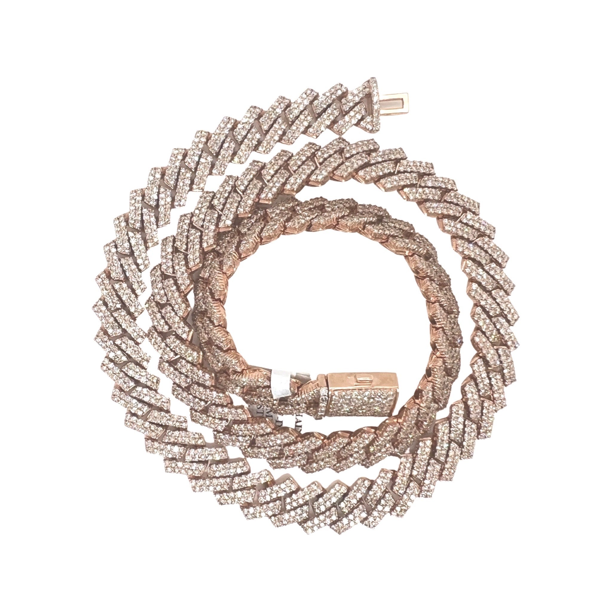 10K Rose Gold 12MM Prong Set Miami Cuban Diamond Chain 22.75 CT - 22"