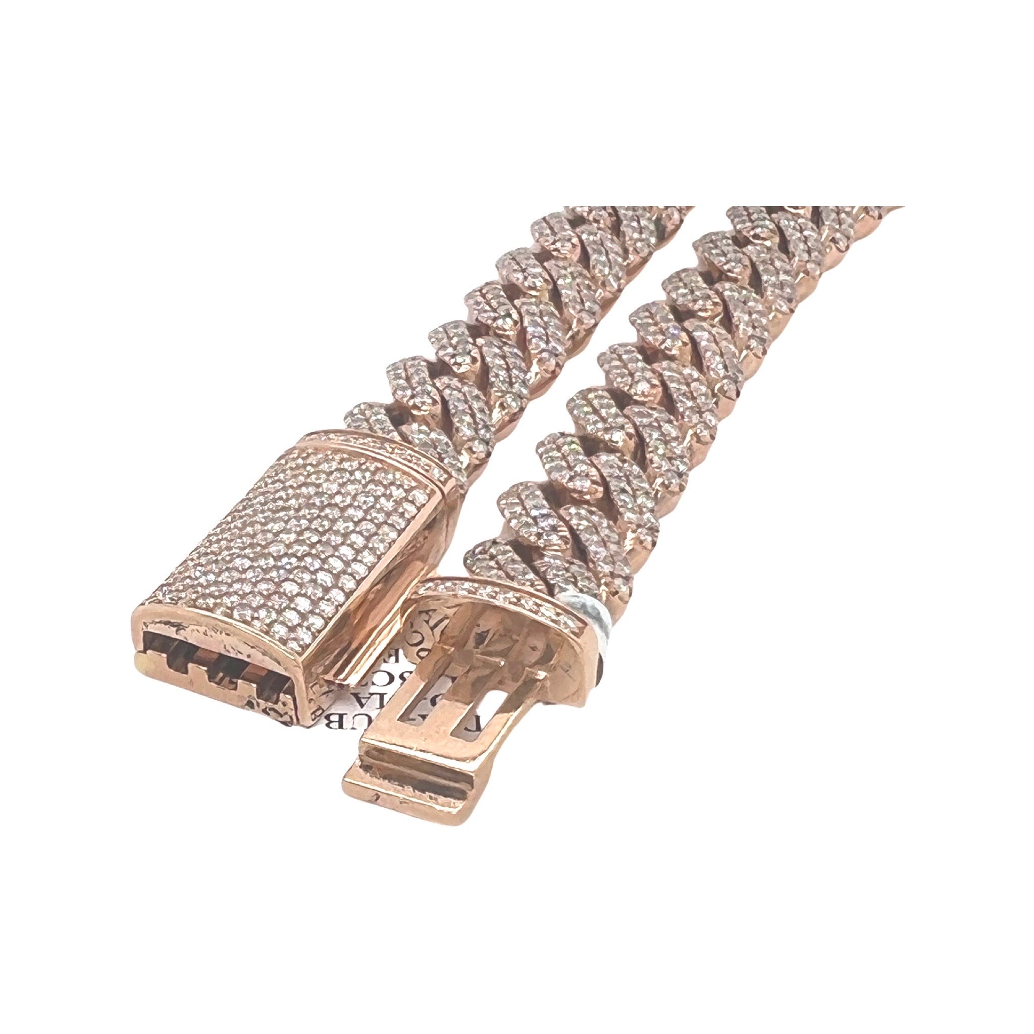 10K Rose Gold 12MM Pave Set Miami Cuban Diamond Chain 21.33 CT - 22"