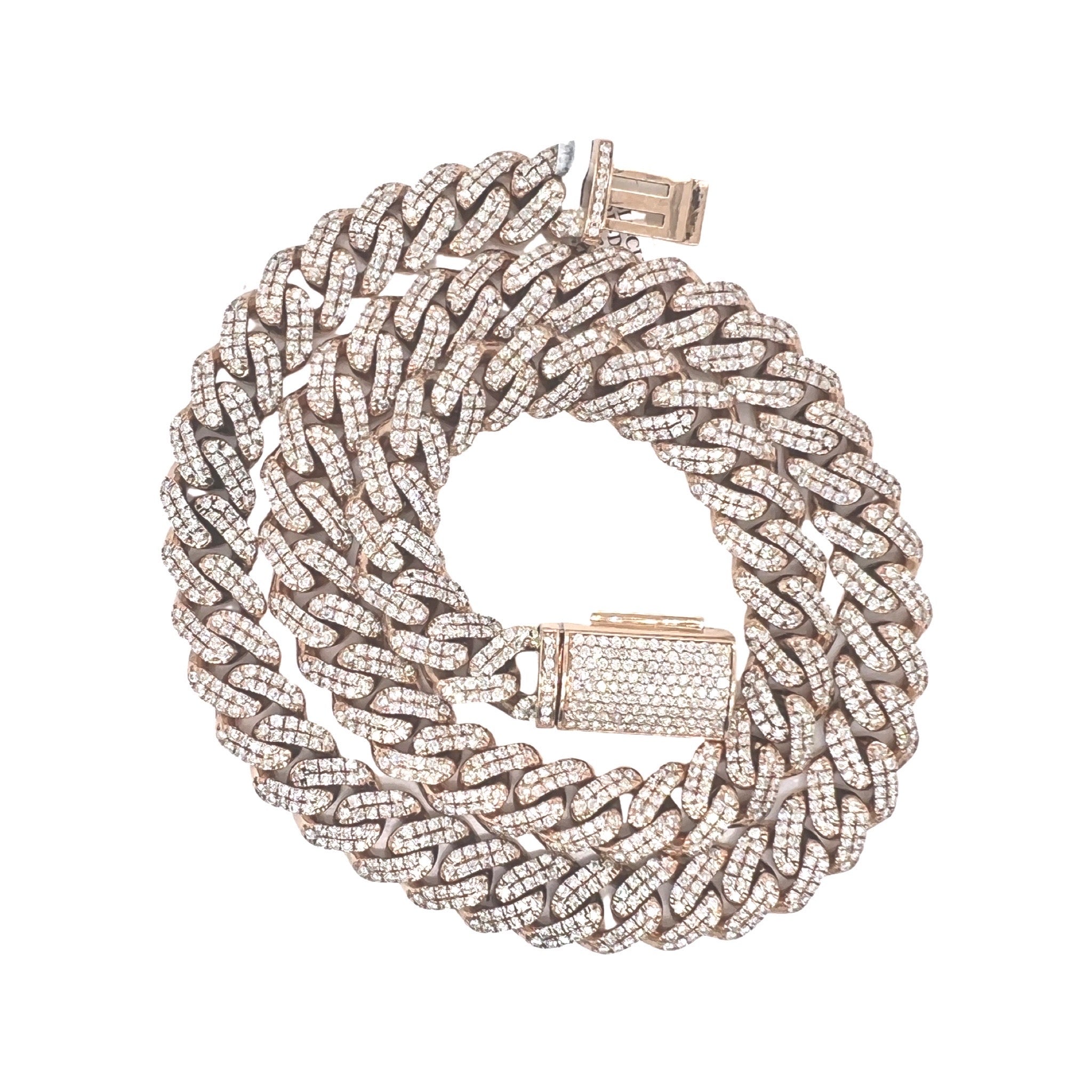 10K Rose Gold 12MM Pave Set Miami Cuban Diamond Chain 21.33 CT - 22"