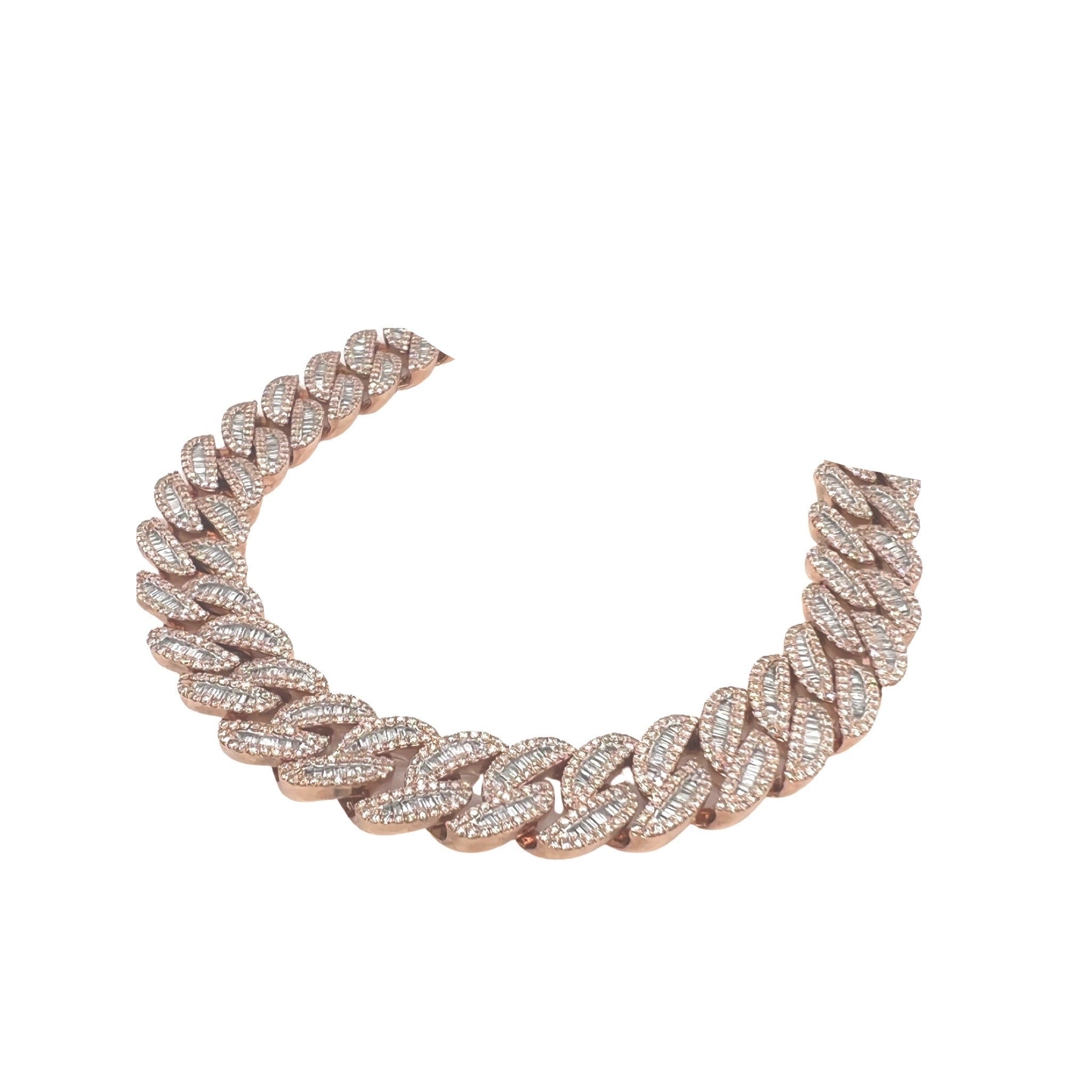 10K Rose Gold 14MM Miami Cuban Baguette Diamond Chain 16.36 CT - 22"