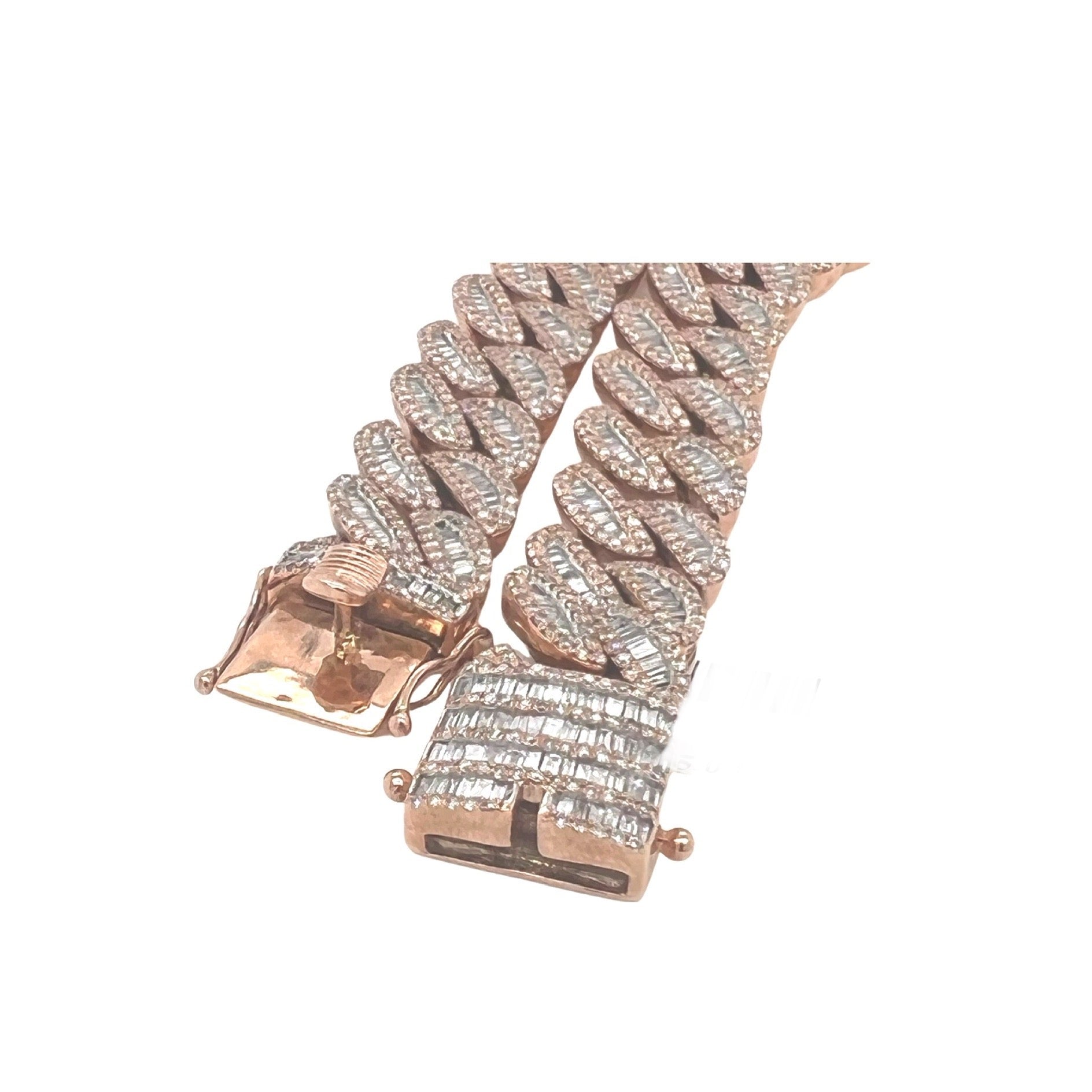 10K Rose Gold 14MM Miami Cuban Baguette Diamond Chain 16.36 CT - 22"