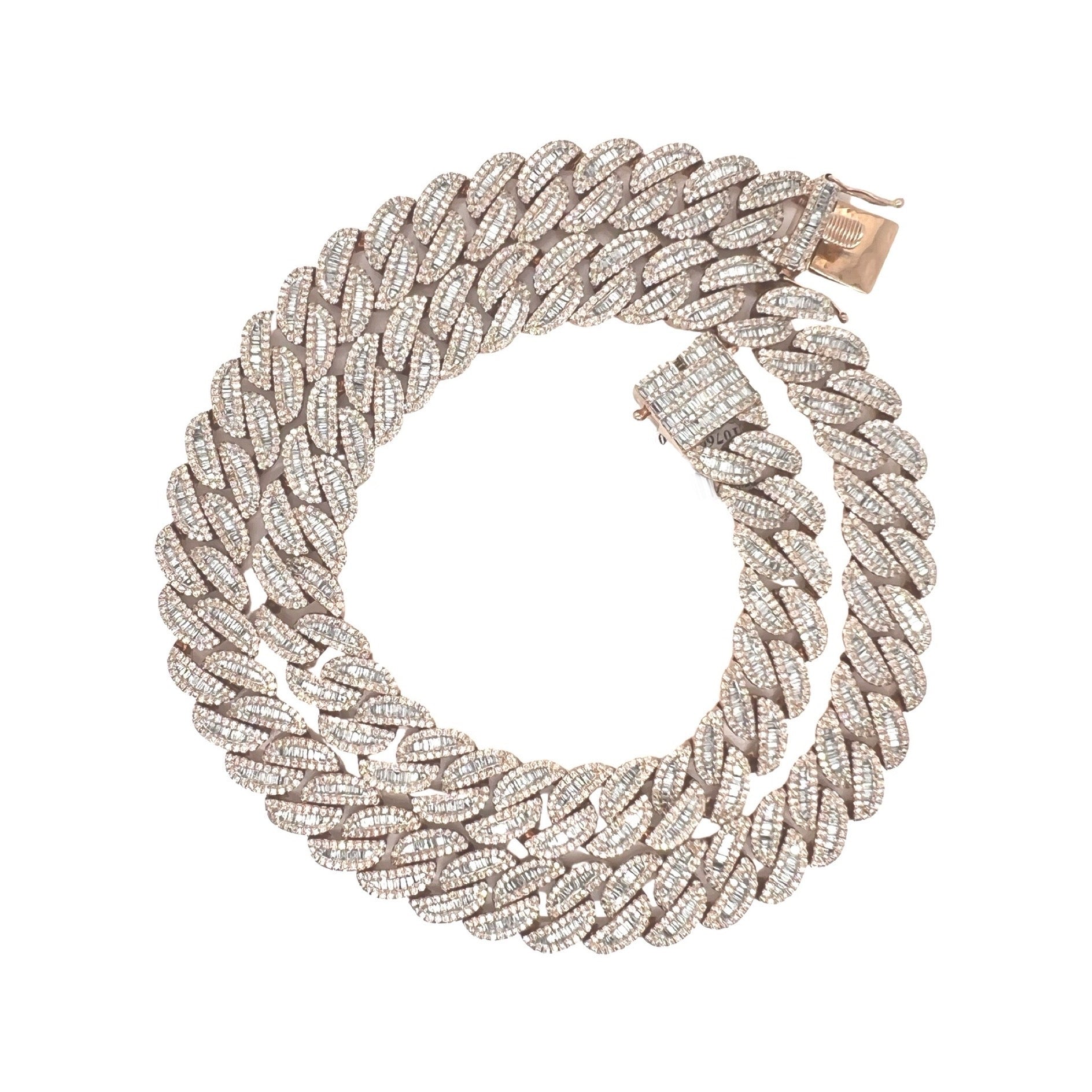 10K Rose Gold 14MM Miami Cuban Baguette Diamond Chain 16.36 CT - 22"