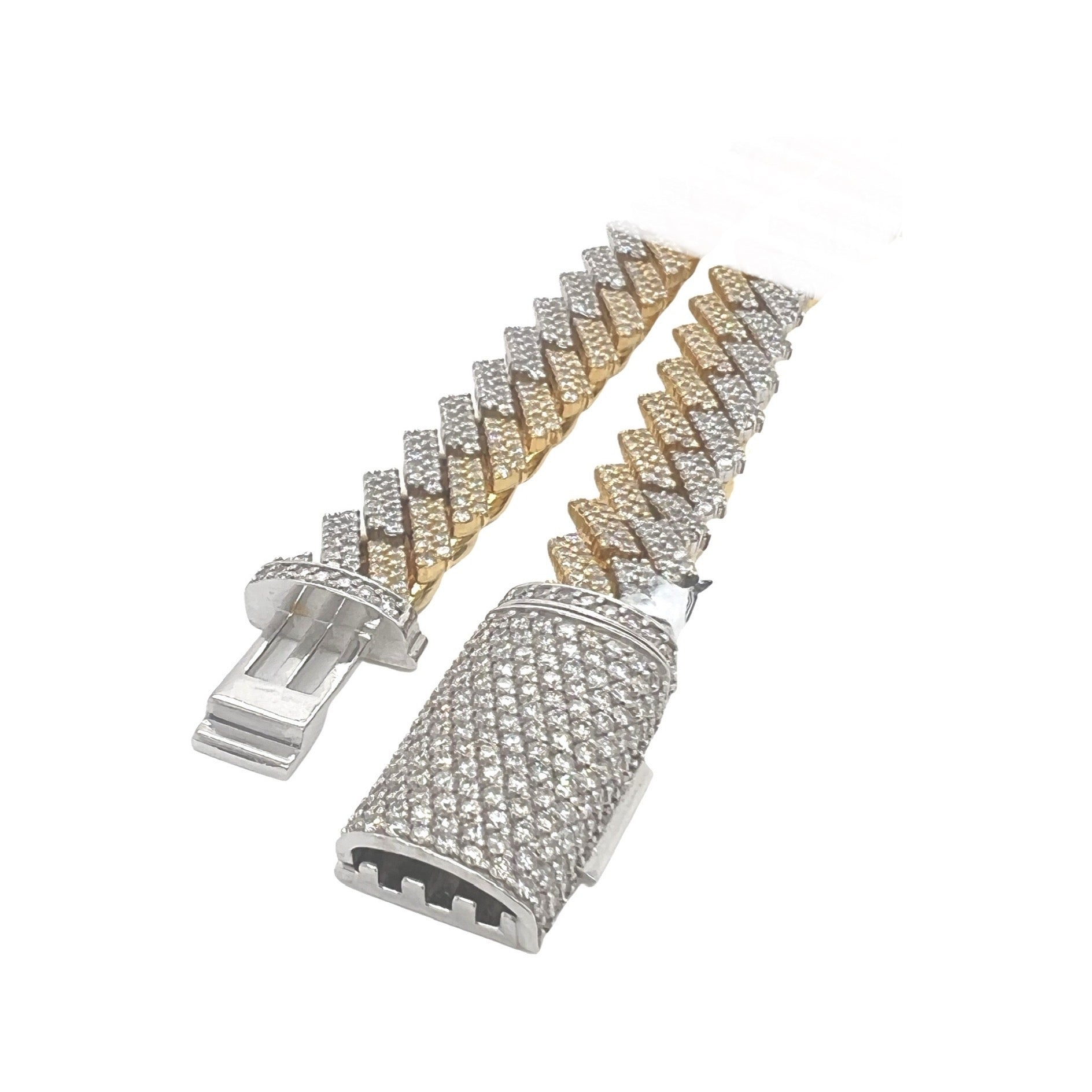 10K Two-Tone Gold 12.5MM Prong Set Miami Cuban Diamond Chain 28.96 CT - 22"