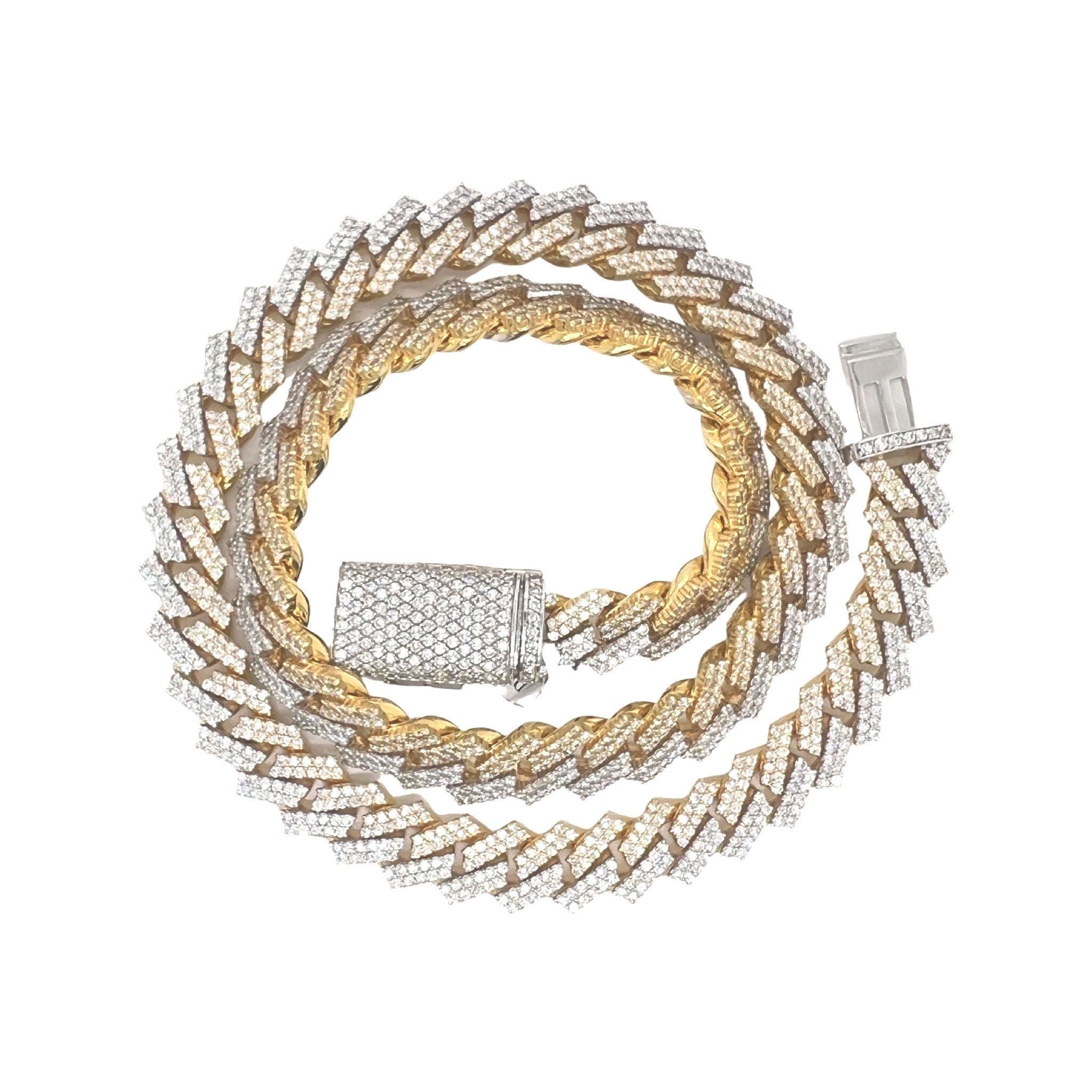 10K Two-Tone Gold 12.5MM Prong Set Miami Cuban Diamond Chain 28.96 CT - 22"