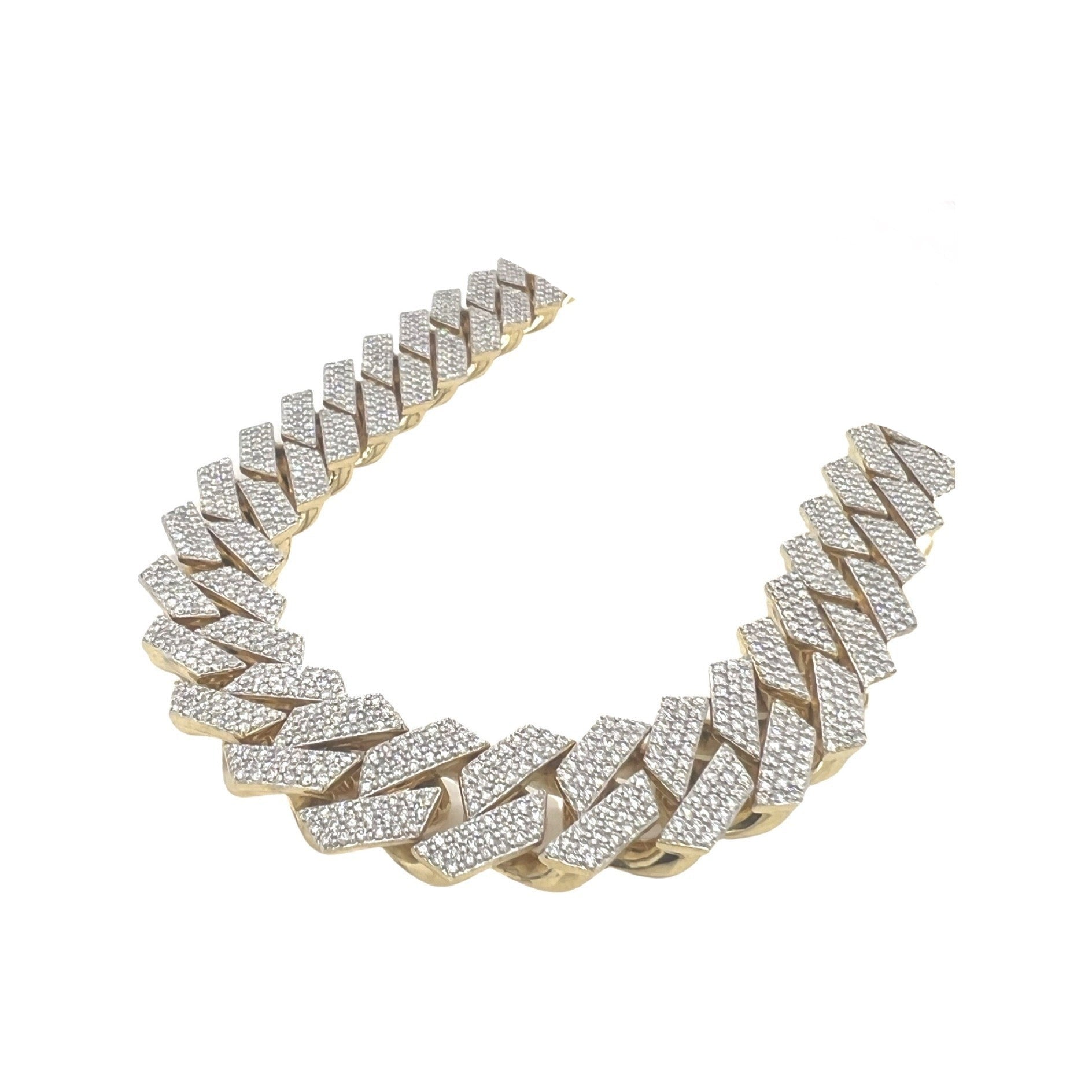 10K Yellow Gold 15MM Prong Set Miami Cuban Diamond Chain 19.7 CT - 20"