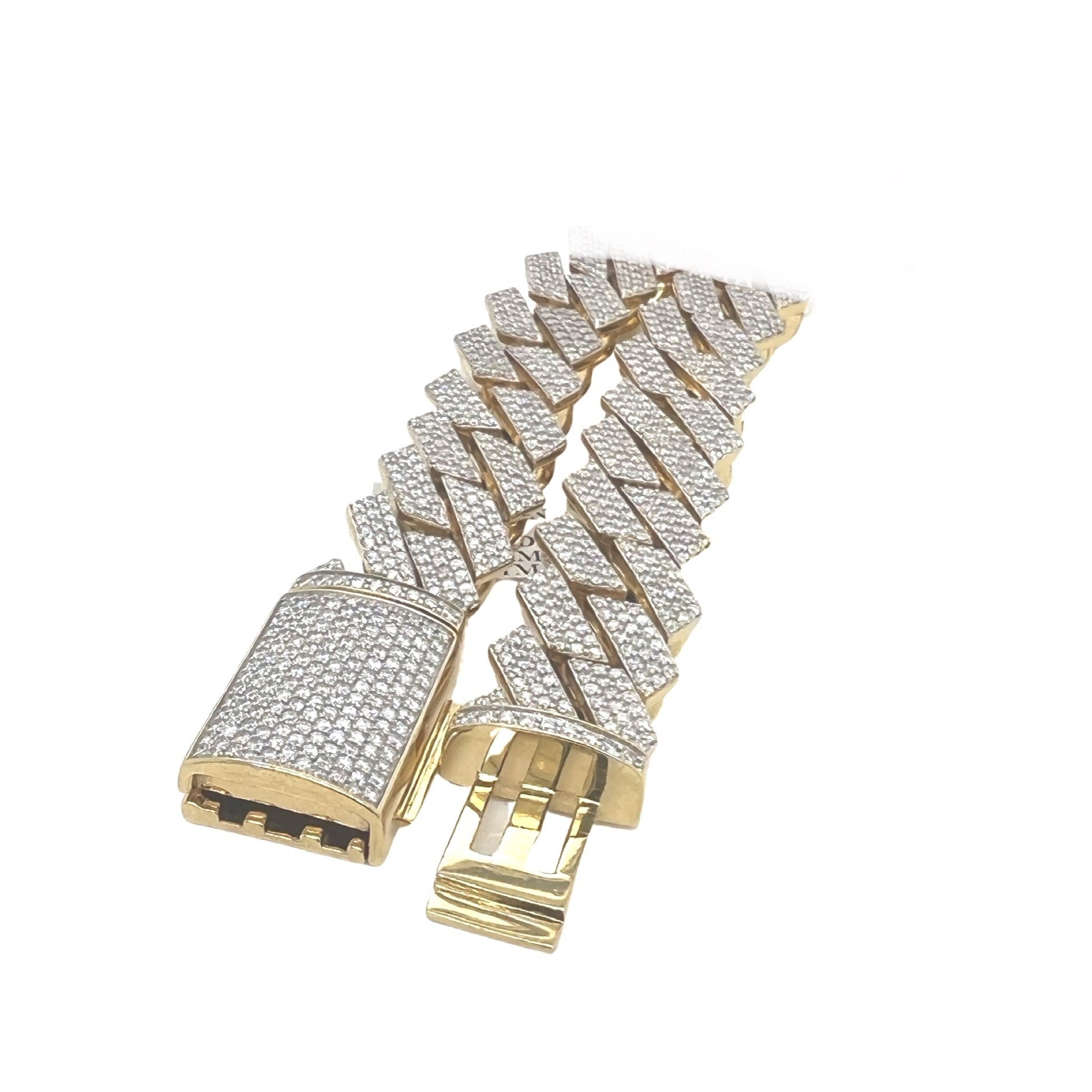 10K Yellow Gold 15MM Prong Set Miami Cuban Diamond Chain 19.7 CT - 20"